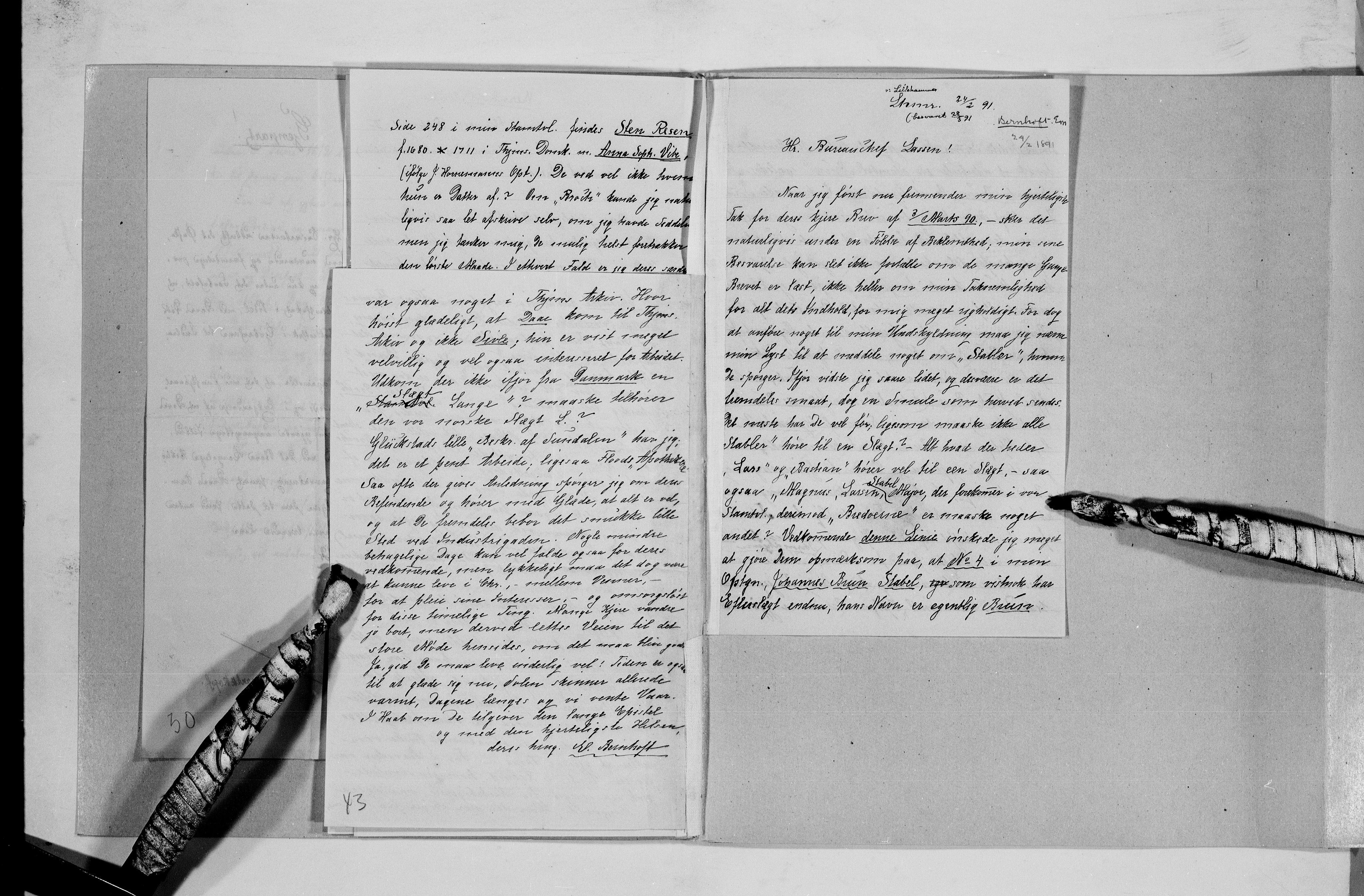 Lassens samlinger, AV/RA-PA-0051/G/L0094: Alfabetisk ordnede brev til Wilhelm Lassen: Aabel - Bonnevie, 1815-1907, p. 186