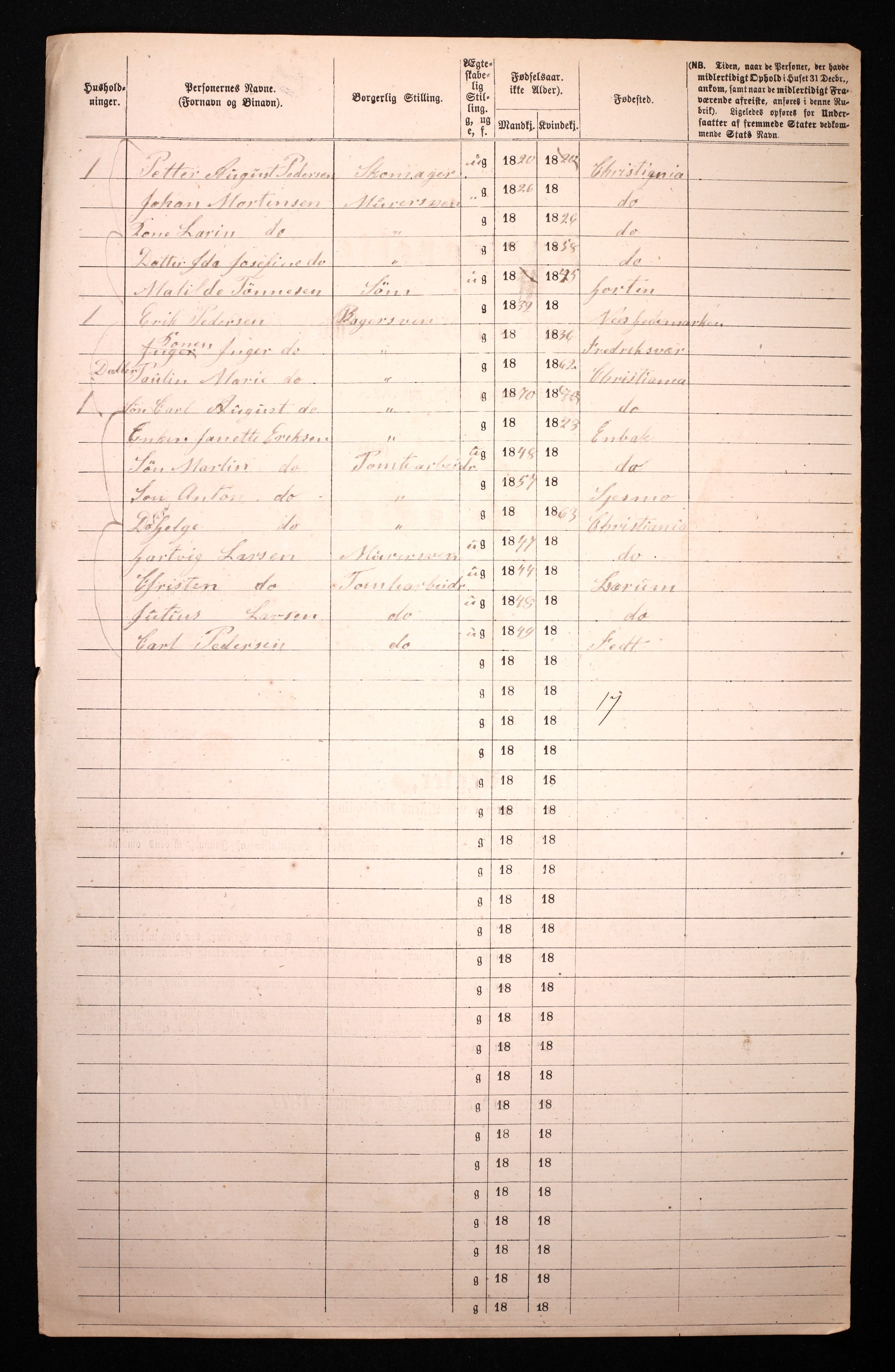 RA, 1870 census for 0301 Kristiania, 1870, p. 3498