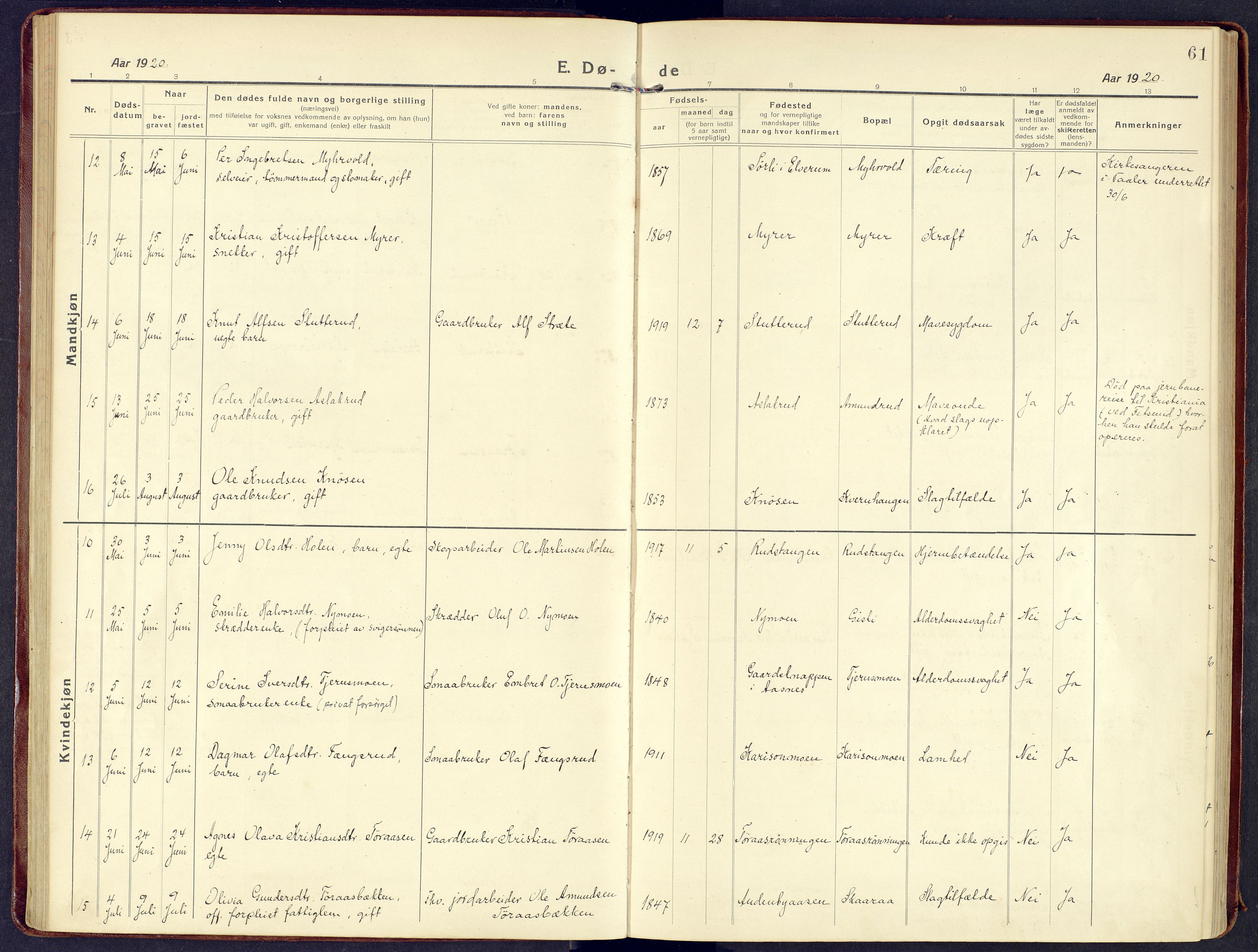 Våler prestekontor, Hedmark, AV/SAH-PREST-040/H/Ha/Haa/L0011: Parish register (official) no. 11, 1919-1933, p. 61