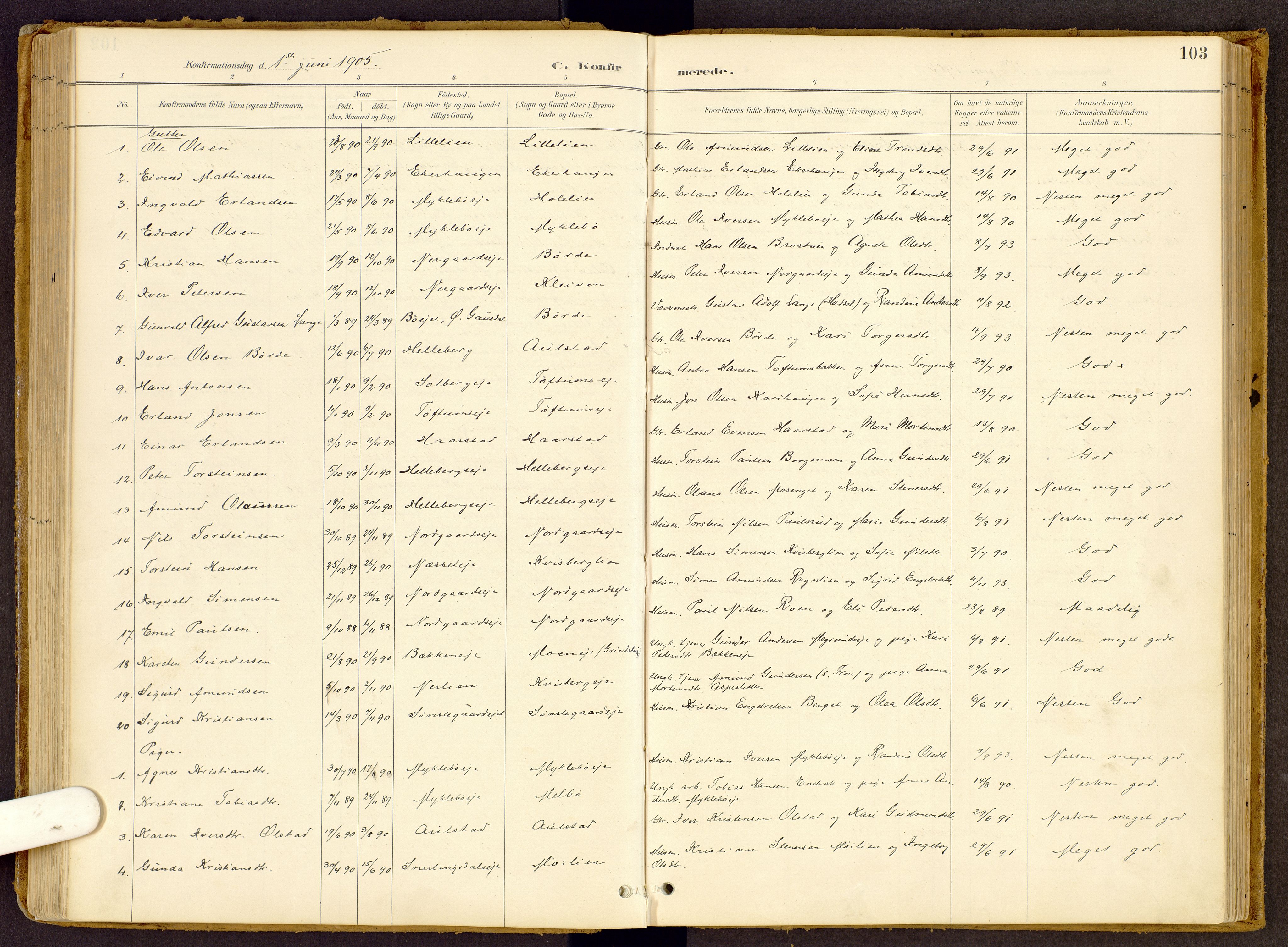 Vestre Gausdal prestekontor, SAH/PREST-094/H/Ha/Haa/L0002: Parish register (official) no. 2, 1887-1918, p. 103