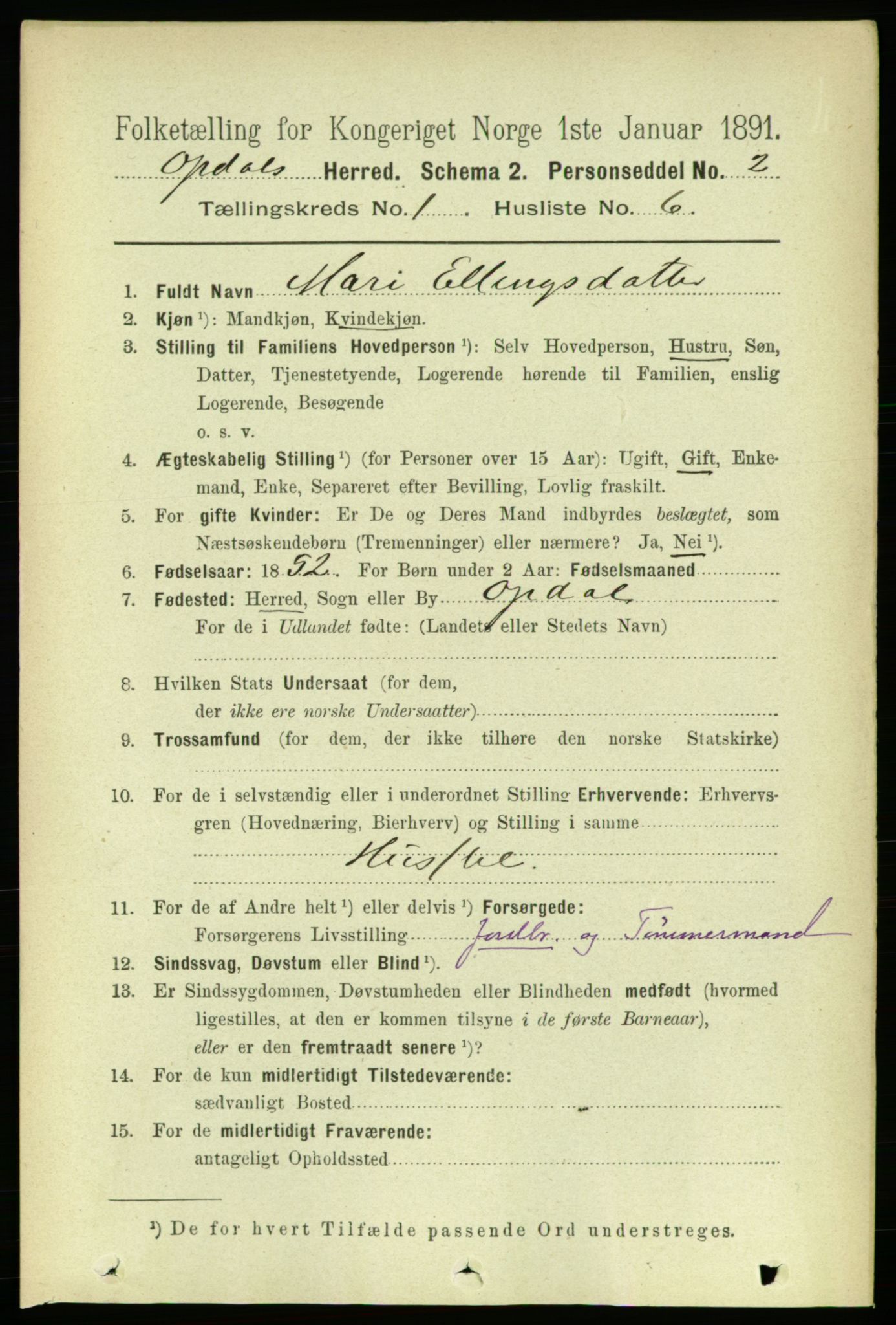 RA, 1891 census for 1634 Oppdal, 1891, p. 133