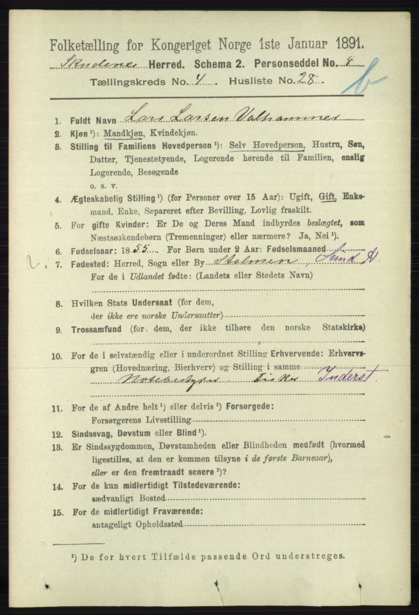 RA, 1891 census for 1150 Skudenes, 1891, p. 4681