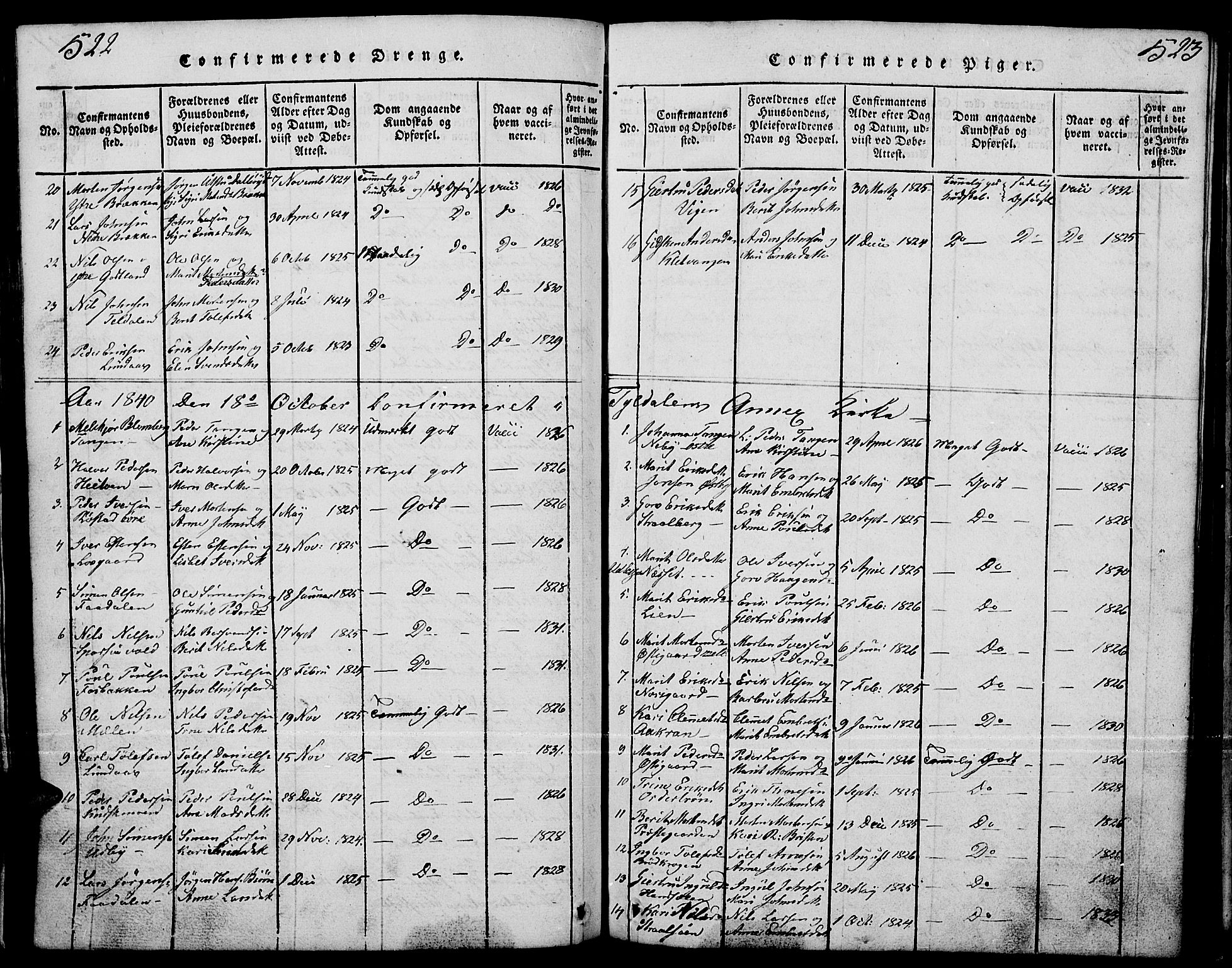 Tynset prestekontor, SAH/PREST-058/H/Ha/Hab/L0001: Parish register (copy) no. 1, 1814-1859, p. 522-523