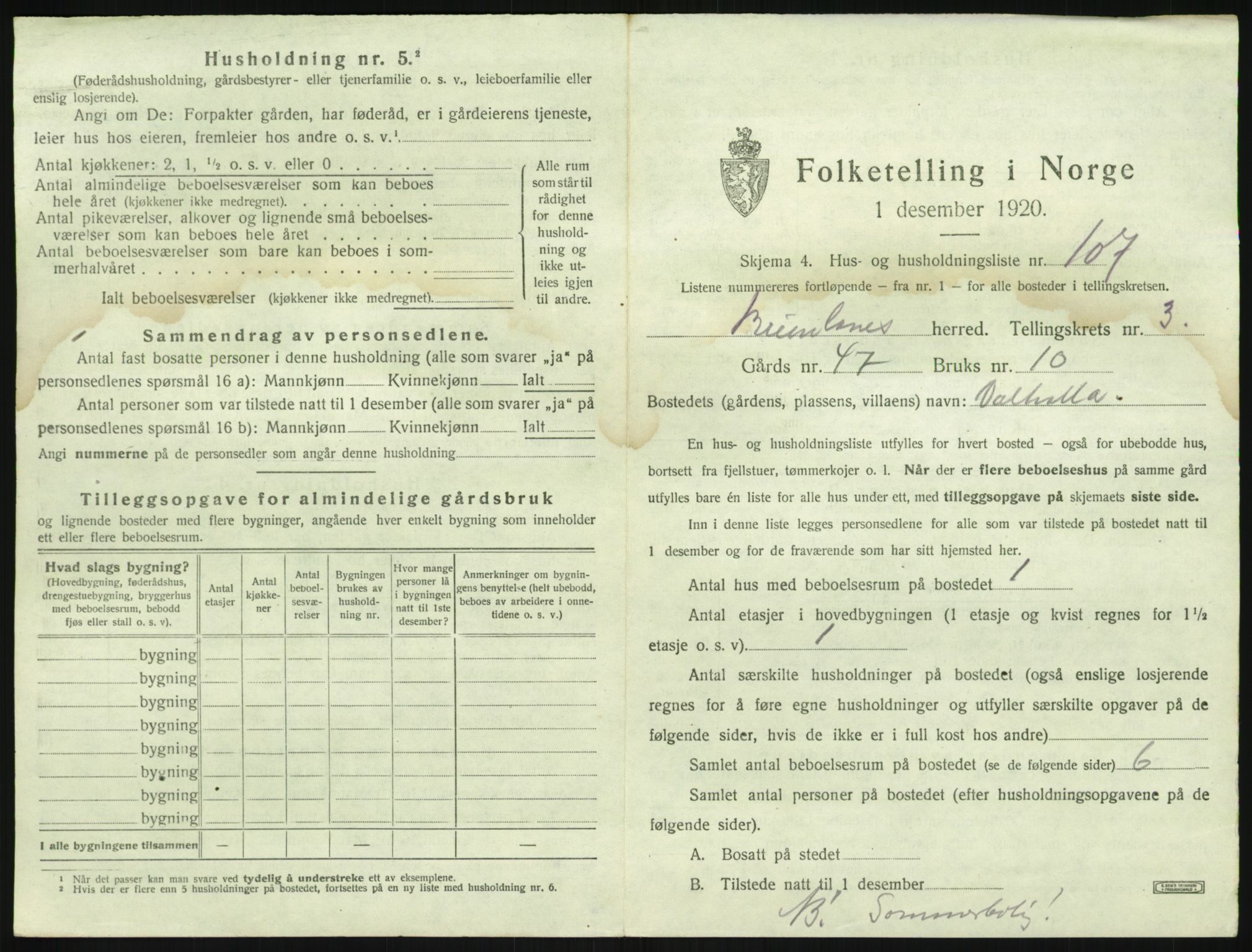 SAKO, 1920 census for Brunlanes, 1920, p. 717