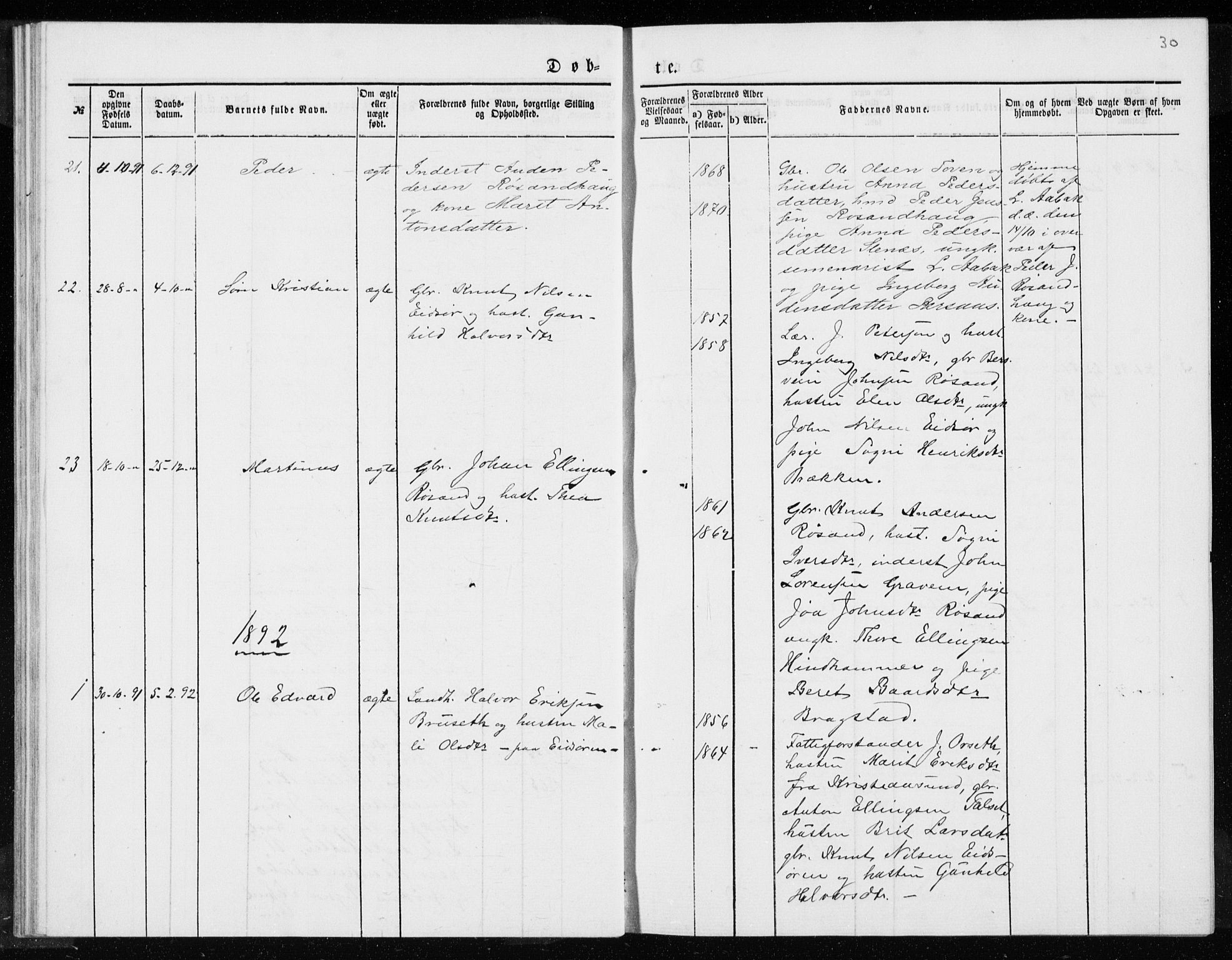 Ministerialprotokoller, klokkerbøker og fødselsregistre - Møre og Romsdal, SAT/A-1454/551/L0631: Parish register (copy) no. 551C03, 1886-1894, p. 30