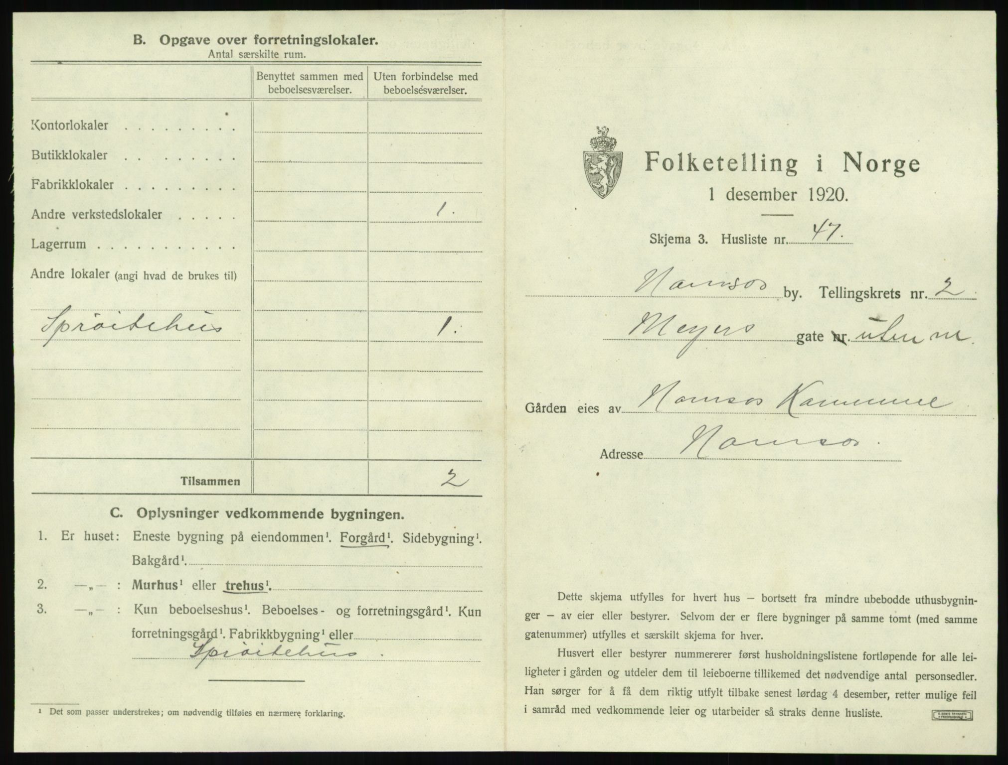 SAT, 1920 census for Namsos, 1920, p. 257