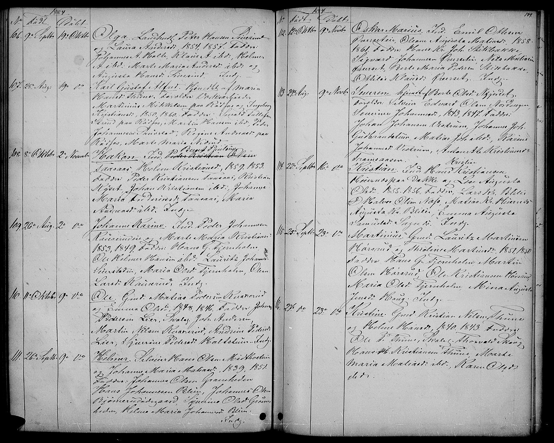 Vestre Toten prestekontor, SAH/PREST-108/H/Ha/Hab/L0006: Parish register (copy) no. 6, 1870-1887, p. 139