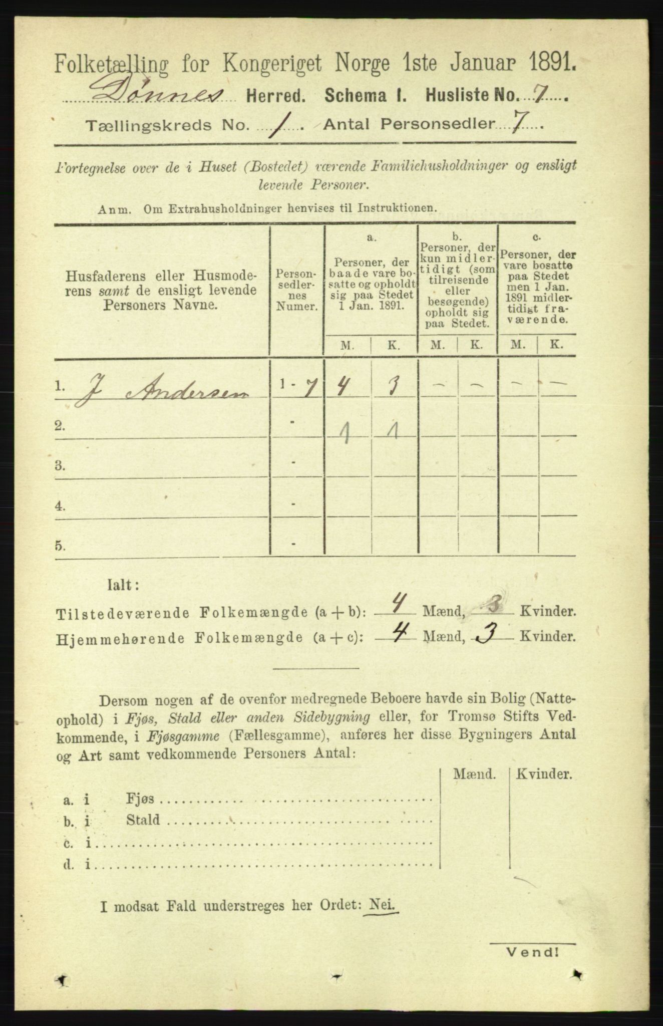 RA, 1891 census for 1827 Dønnes, 1891, p. 20