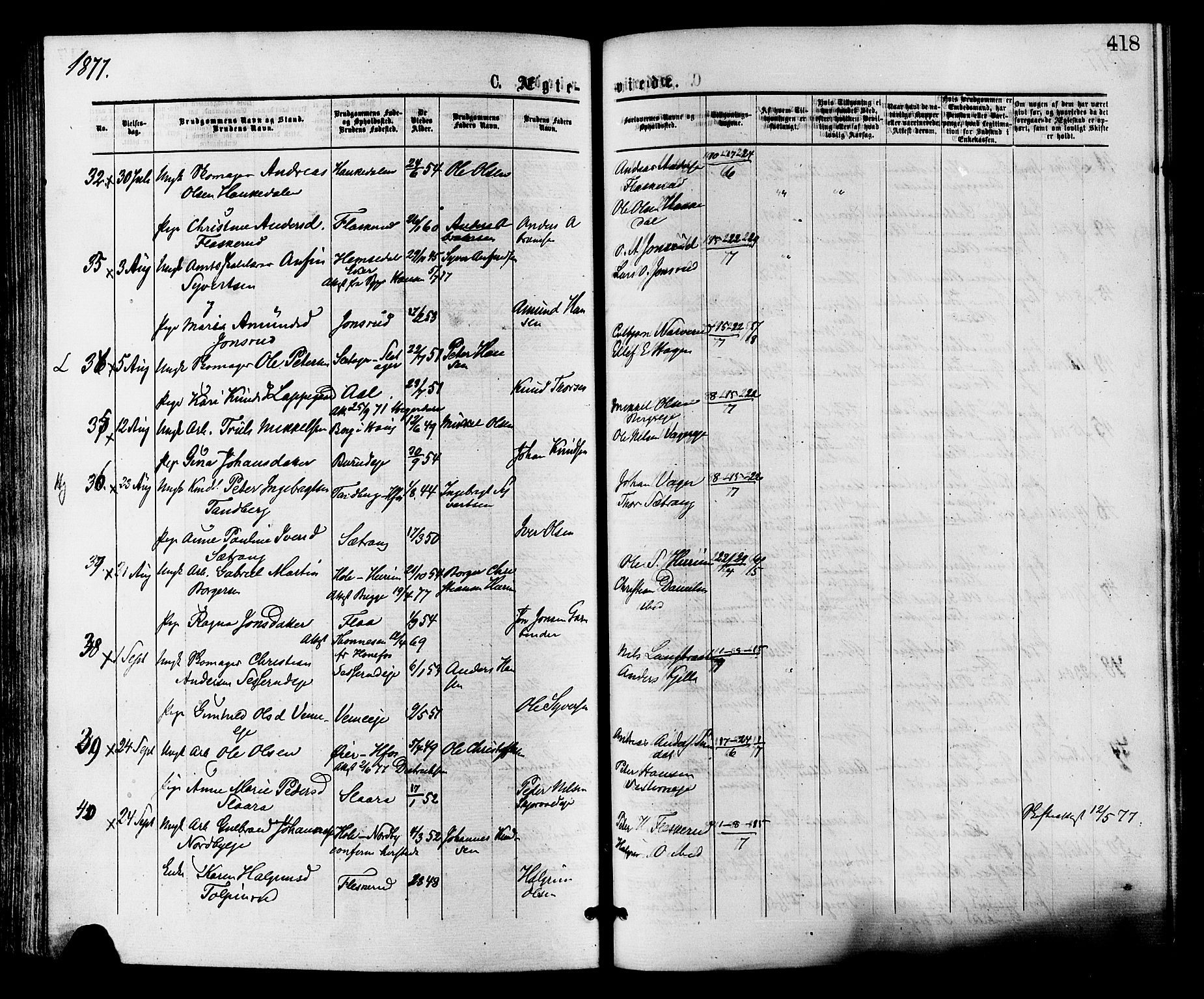 Norderhov kirkebøker, AV/SAKO-A-237/F/Fa/L0015: Parish register (official) no. 15, 1875-1884, p. 418