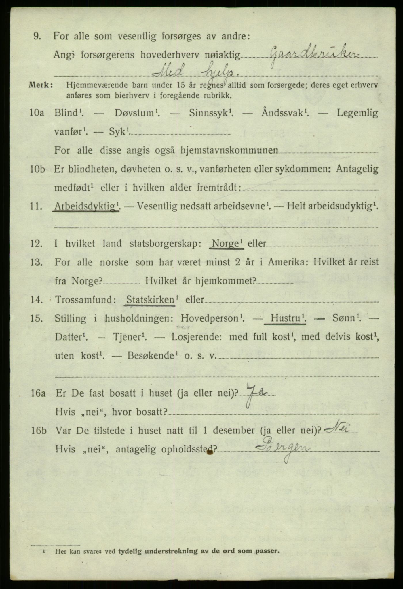 SAB, 1920 census for Bruvik, 1920, p. 9543