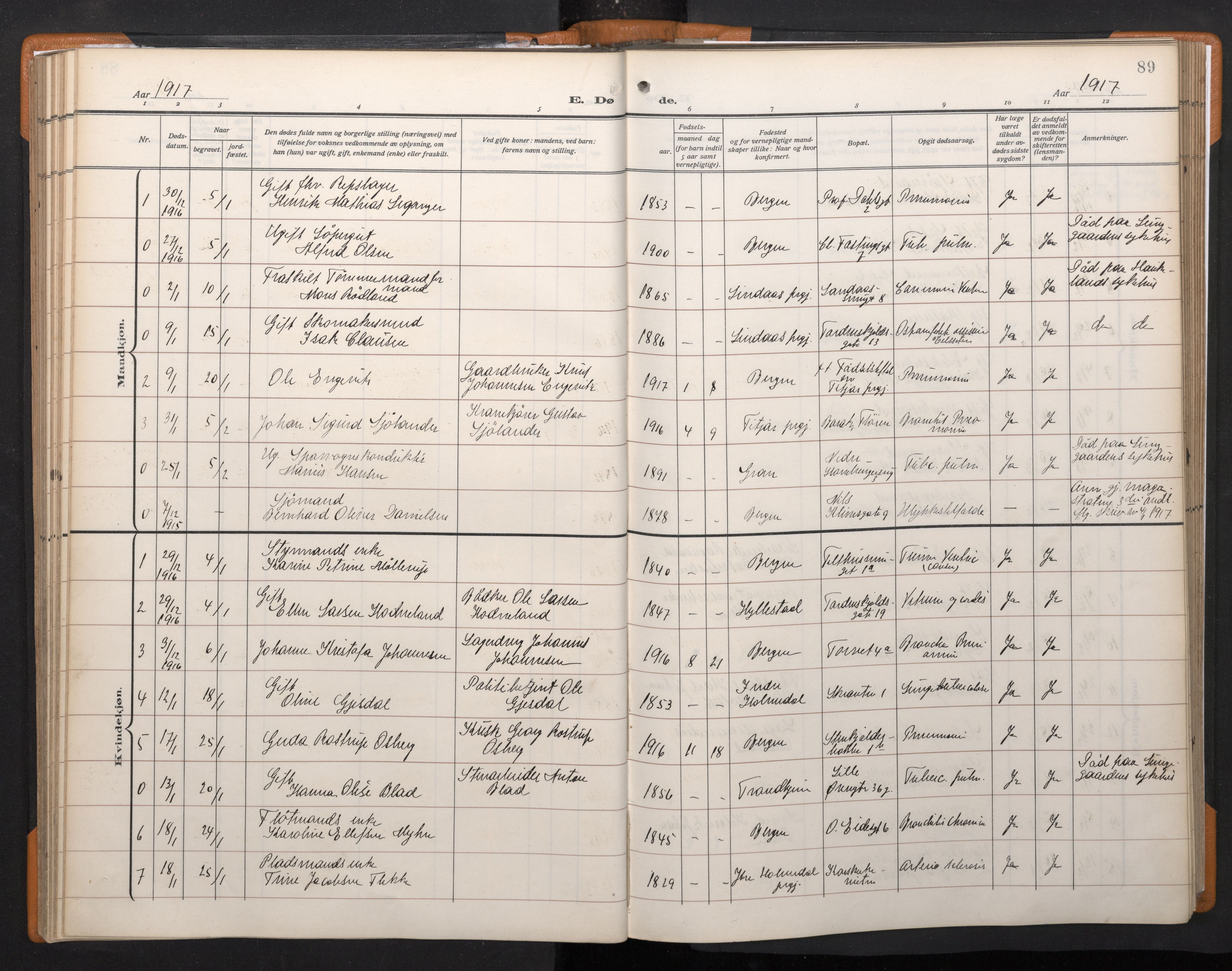 Korskirken sokneprestembete, AV/SAB-A-76101/H/Haa/L0048: Parish register (official) no. E 6, 1910-1960, p. 88b-89a