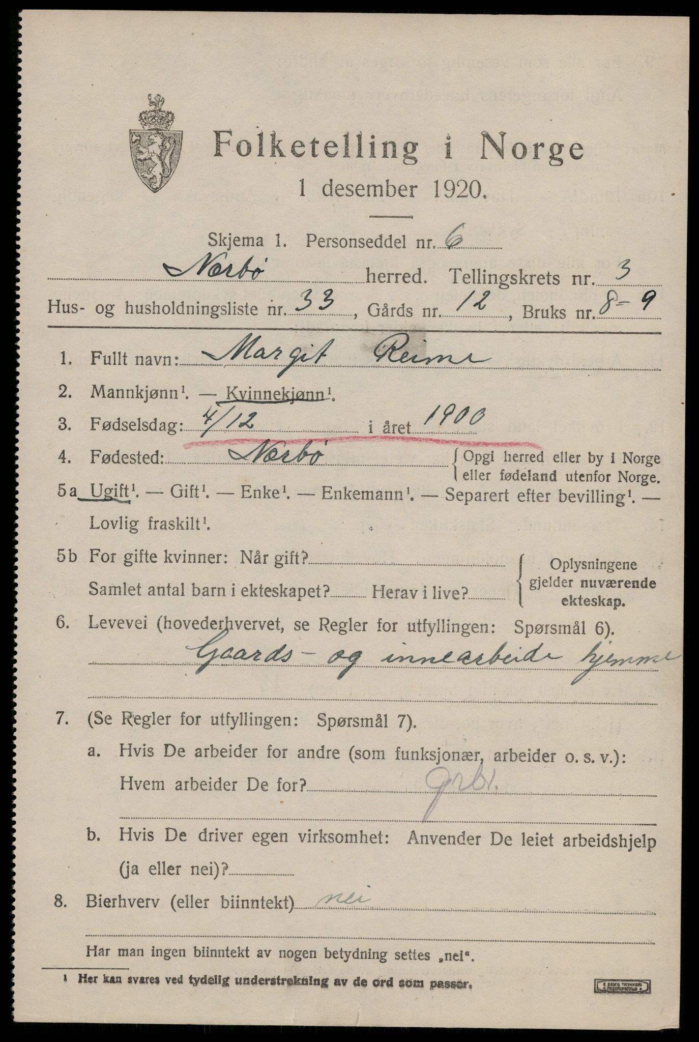 SAST, 1920 census for Nærbø, 1920, p. 2575