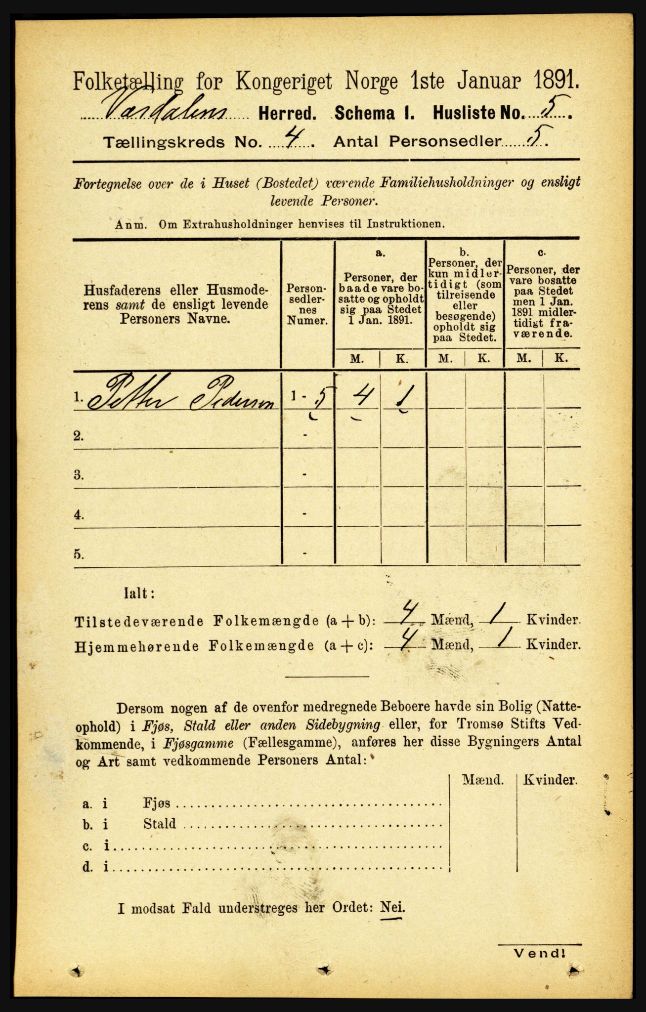 RA, 1891 census for 1721 Verdal, 1891, p. 2408