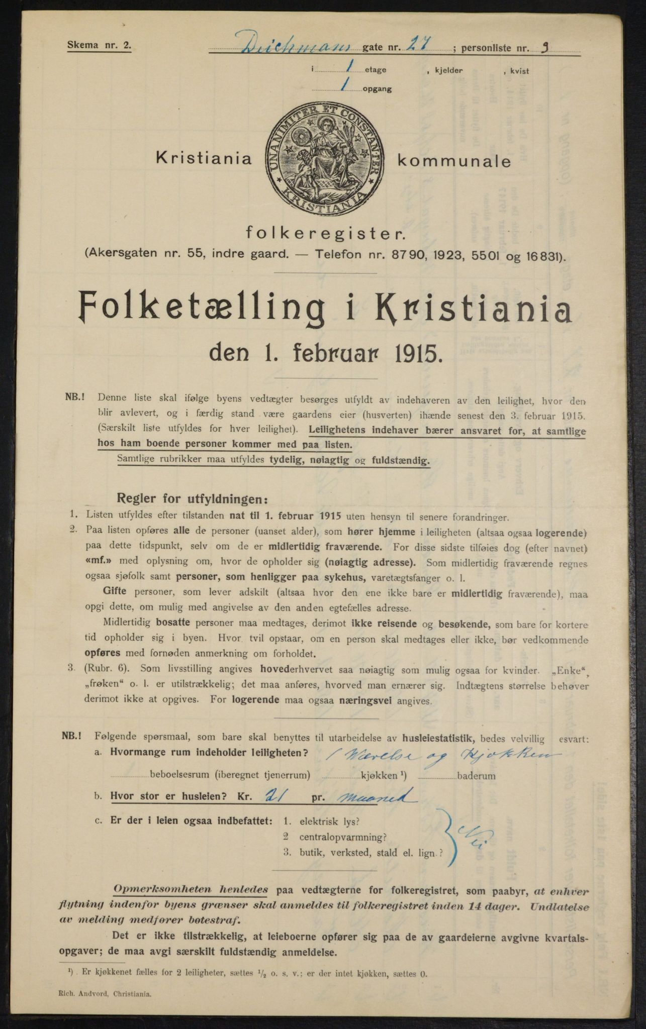 OBA, Municipal Census 1915 for Kristiania, 1915, p. 15805