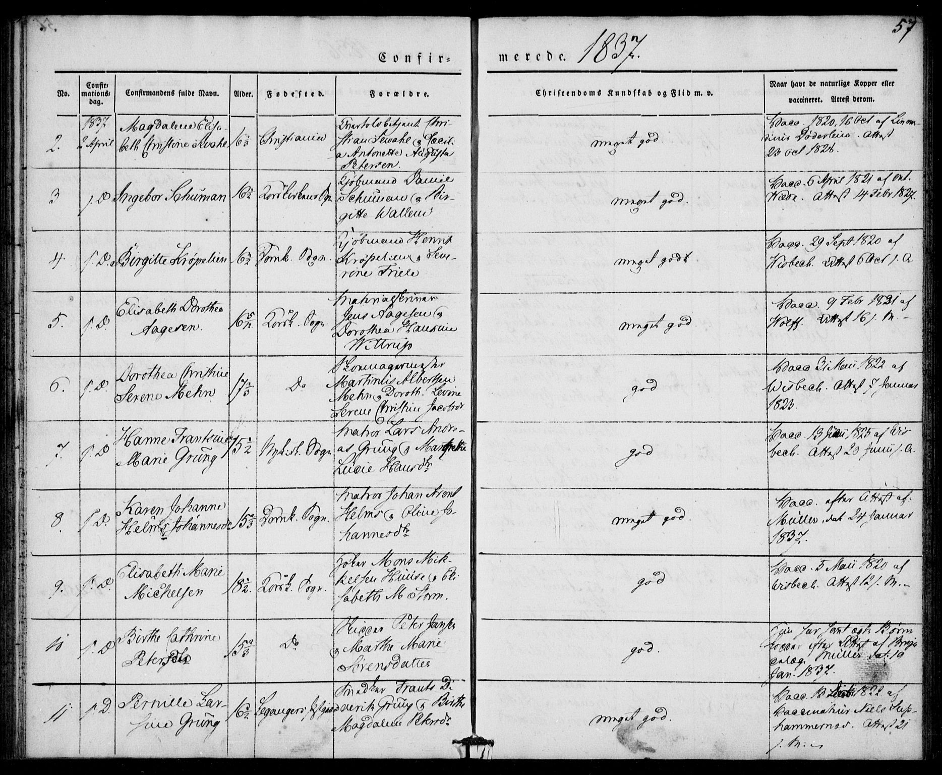 Korskirken sokneprestembete, SAB/A-76101/H/Haa/L0025: Parish register (official) no. C 1, 1836-1842, p. 57