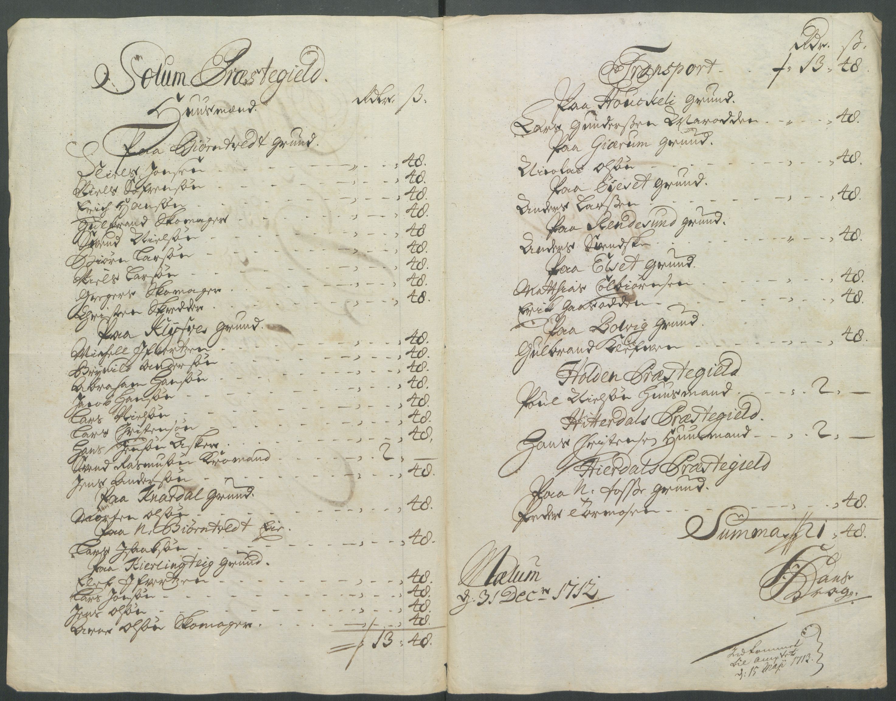 Rentekammeret inntil 1814, Reviderte regnskaper, Fogderegnskap, RA/EA-4092/R36/L2123: Fogderegnskap Øvre og Nedre Telemark og Bamble, 1712, p. 69