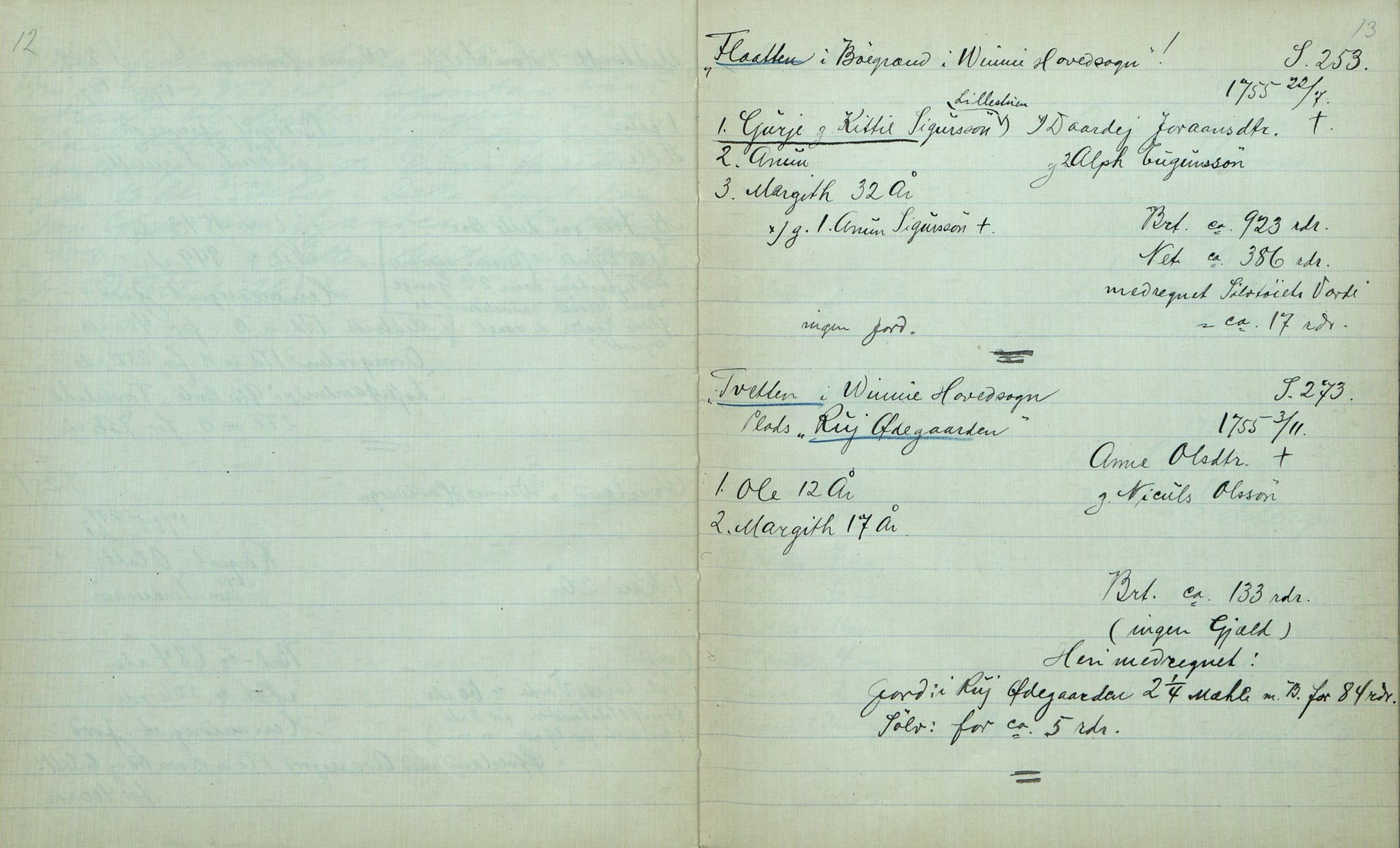 Rikard Berge, TEMU/TGM-A-1003/F/L0012/0012: 400-450 / 411 Vinje 1753-73 Skifte. R. Berge, 1917, p. 12-13