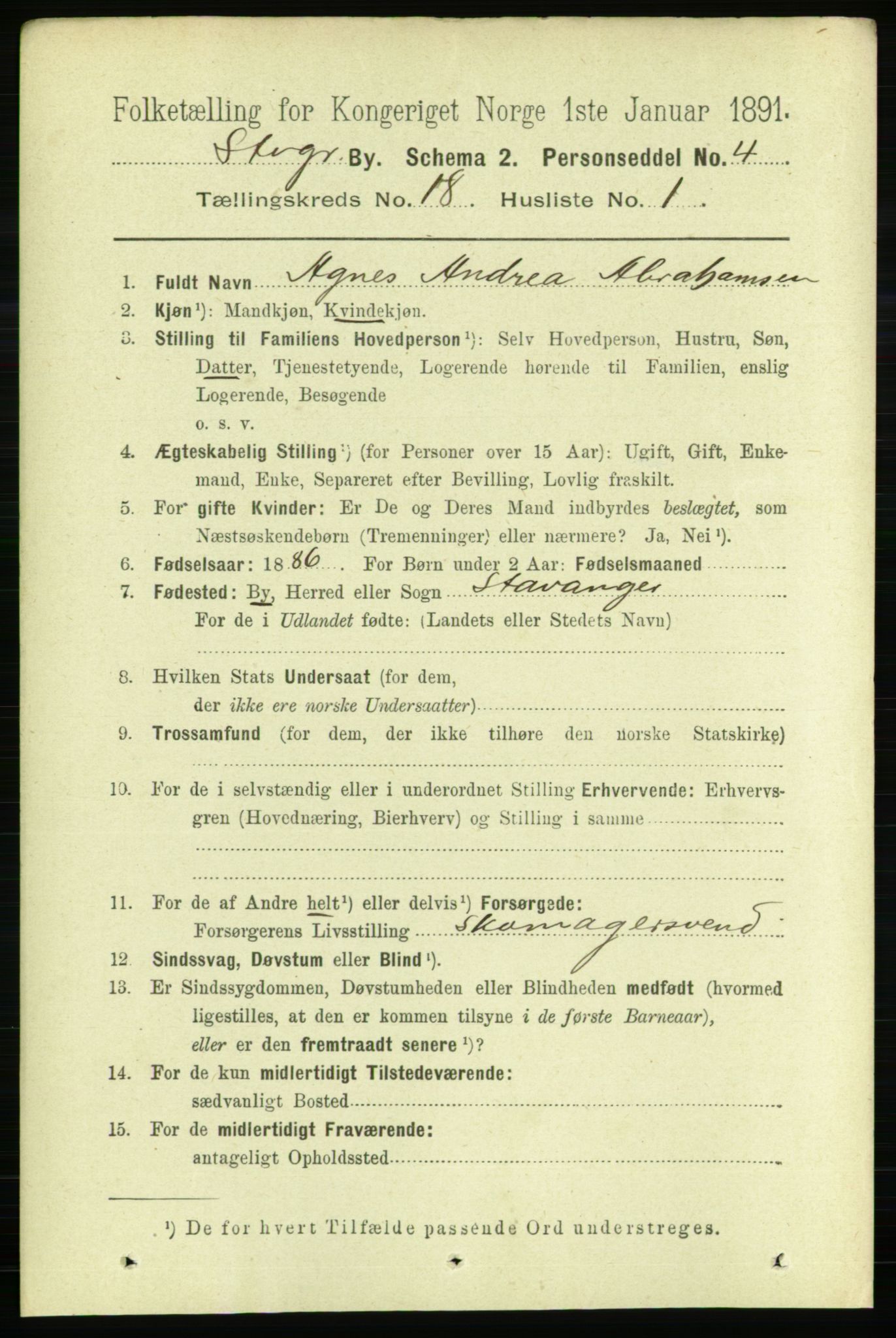 RA, 1891 census for 1103 Stavanger, 1891, p. 21131