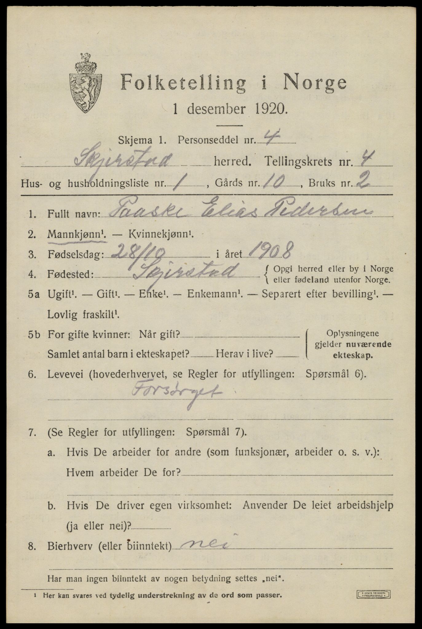 SAT, 1920 census for Skjerstad, 1920, p. 1481