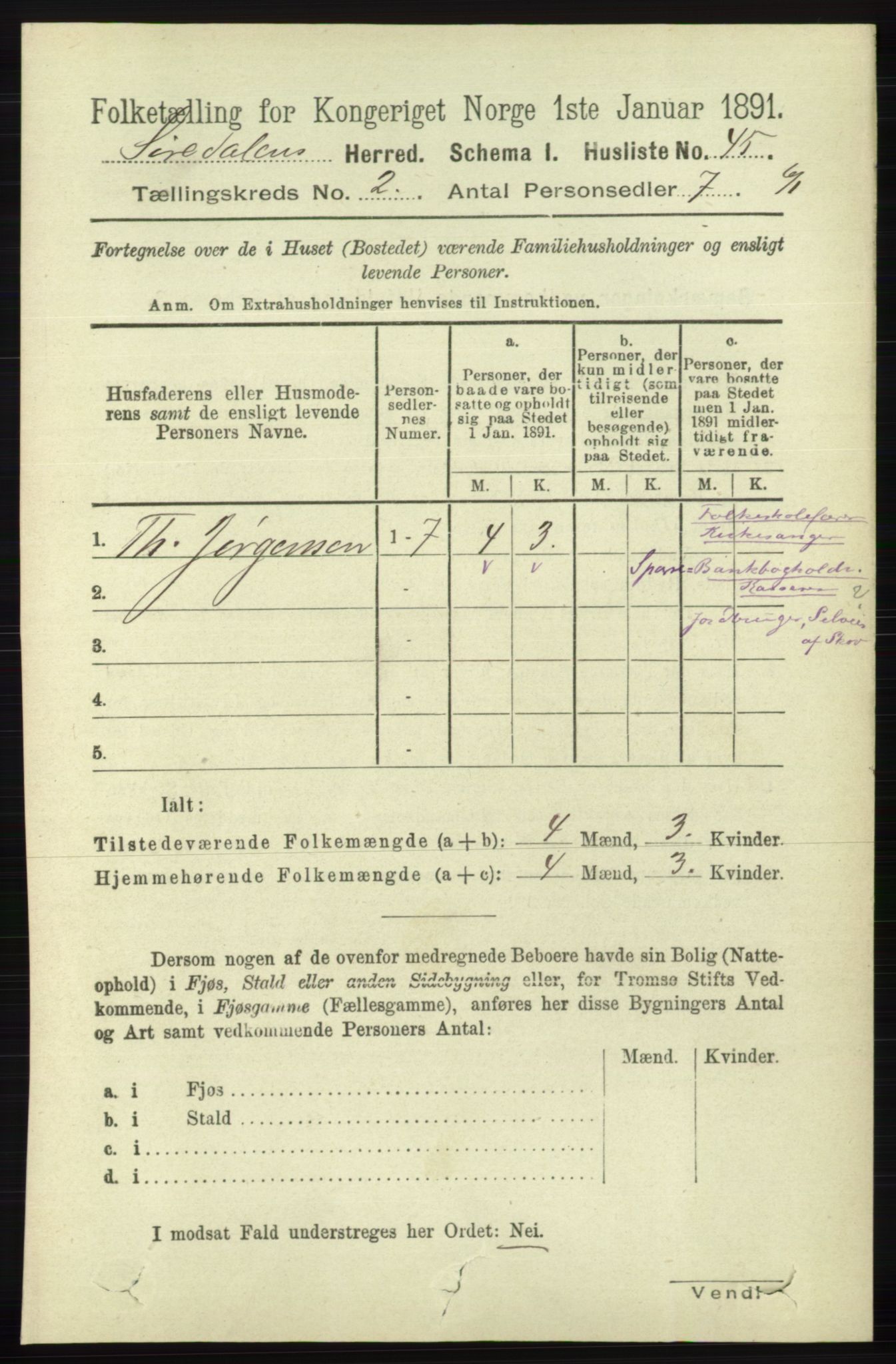 RA, 1891 census for 1046 Sirdal, 1891, p. 333