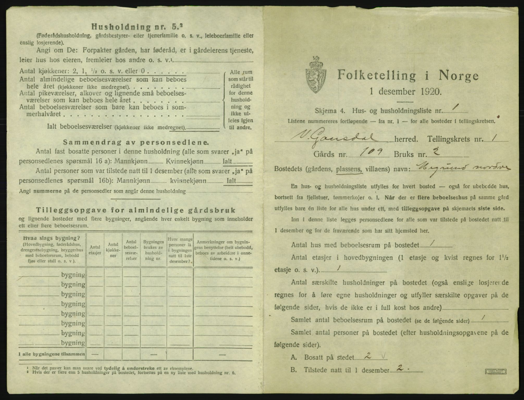 SAH, 1920 census for Vestre Gausdal, 1920, p. 31