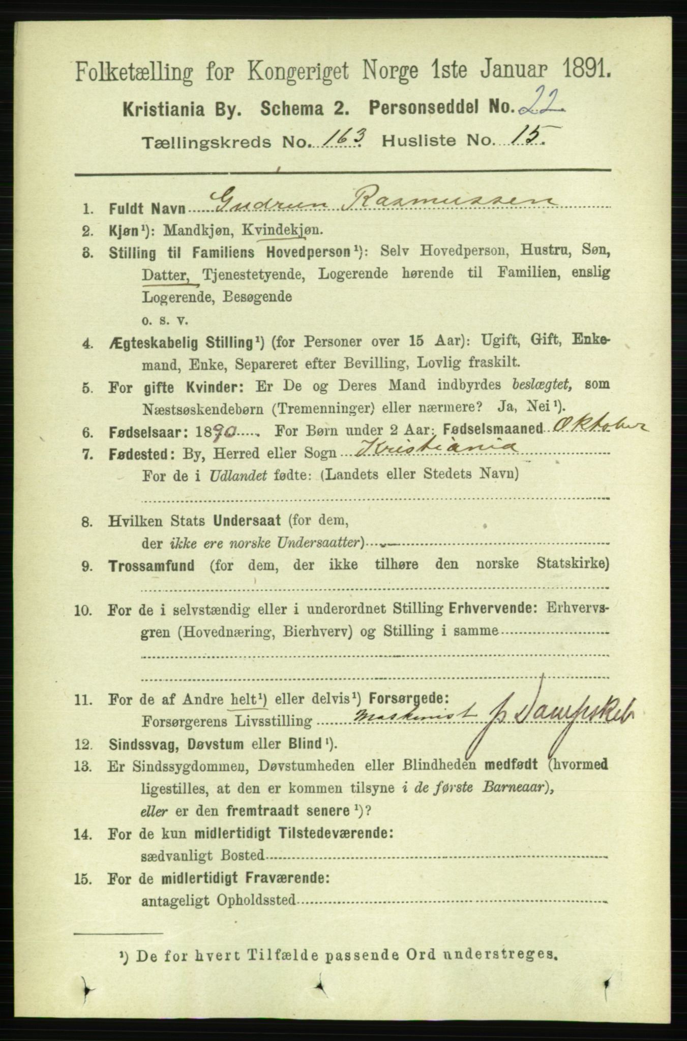 RA, 1891 census for 0301 Kristiania, 1891, p. 94018