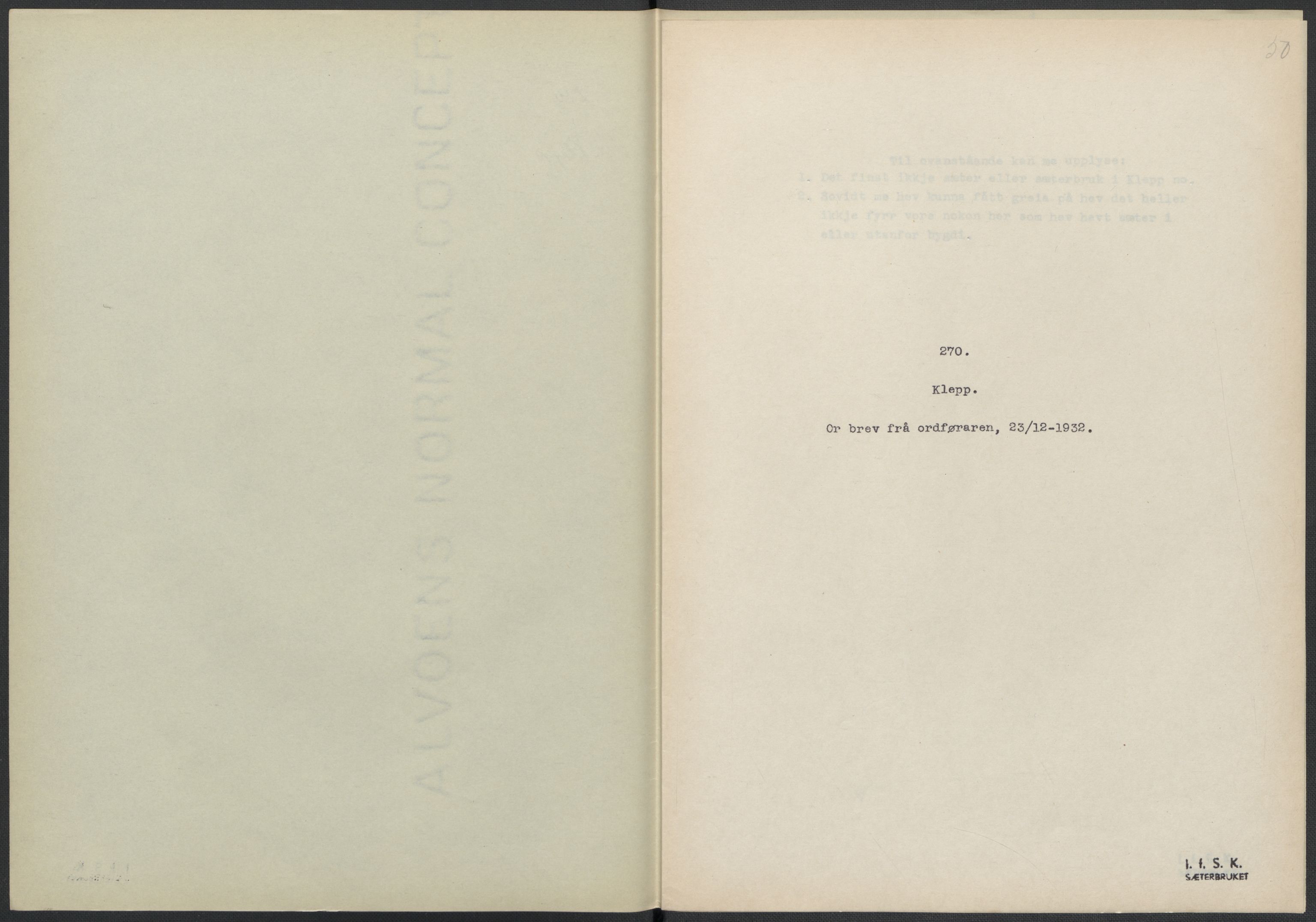 Instituttet for sammenlignende kulturforskning, RA/PA-0424/F/Fc/L0009/0001: Eske B9: / Rogaland (perm XXII), 1932-1935, p. 50