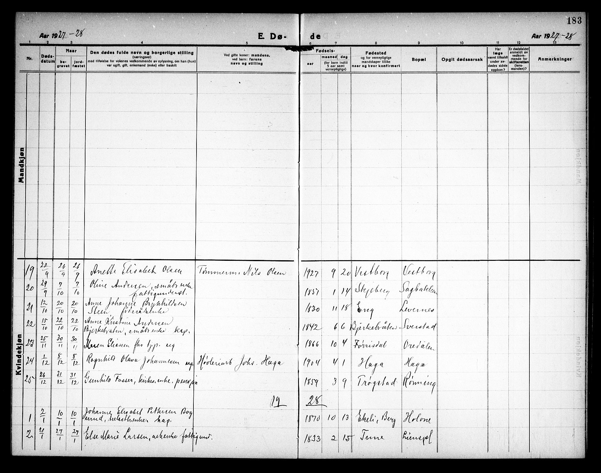 Rakkestad prestekontor Kirkebøker, AV/SAO-A-2008/G/Ga/L0002: Parish register (copy) no. I 2, 1918-1931, p. 183