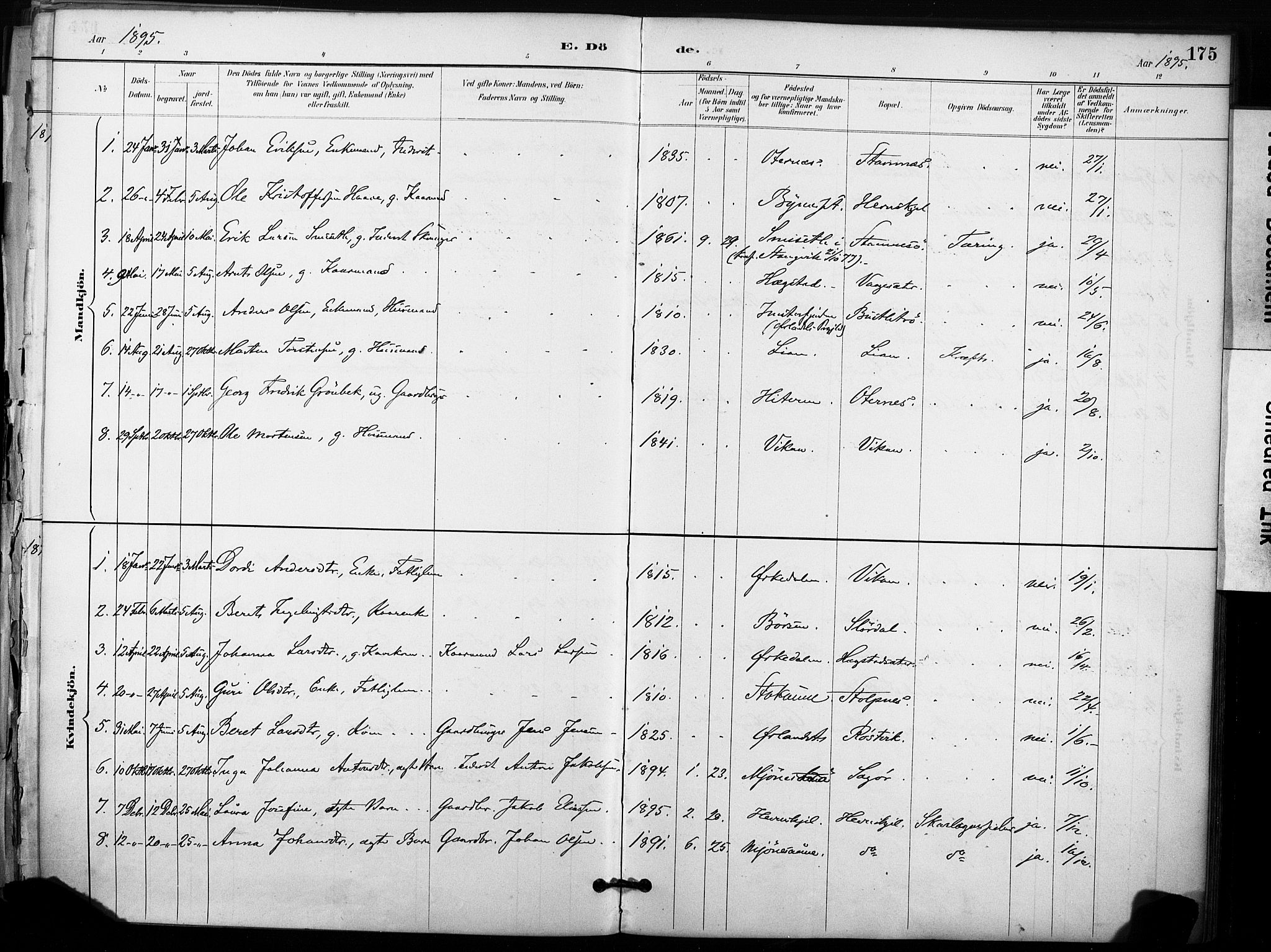 Ministerialprotokoller, klokkerbøker og fødselsregistre - Sør-Trøndelag, SAT/A-1456/633/L0518: Parish register (official) no. 633A01, 1884-1906, p. 175