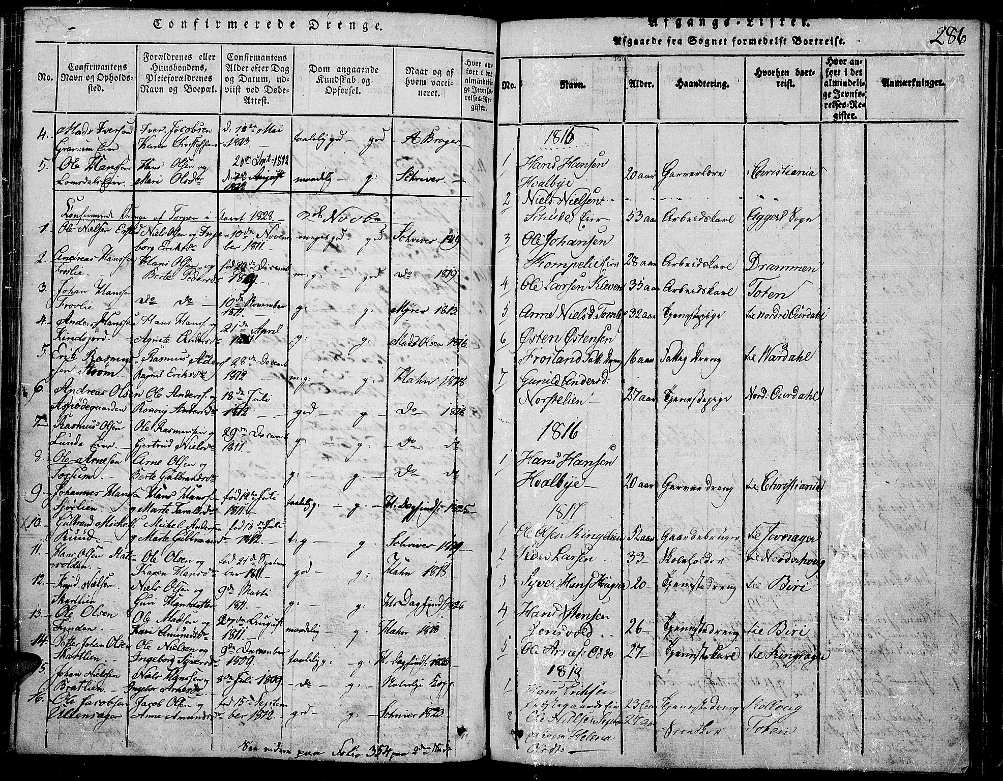 Land prestekontor, SAH/PREST-120: Parish register (official) no. 7, 1814-1830, p. 286
