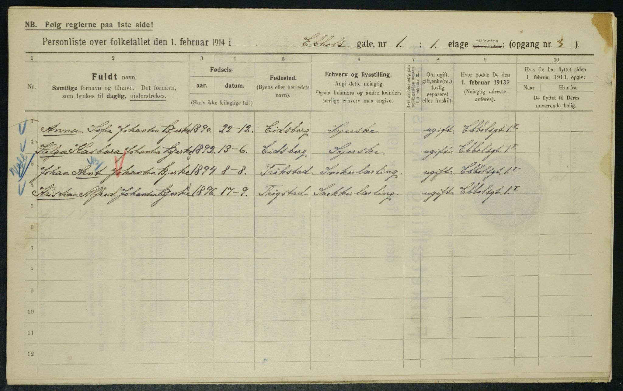 OBA, Municipal Census 1914 for Kristiania, 1914, p. 18218