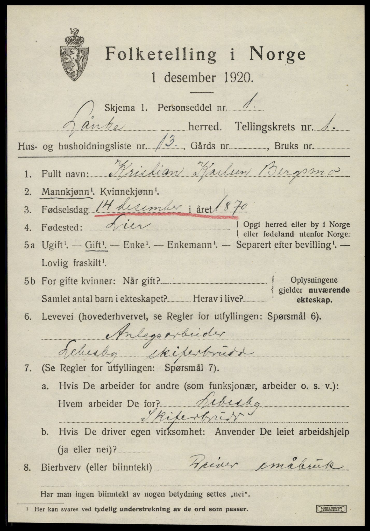 SAT, 1920 census for Lånke, 1920, p. 662