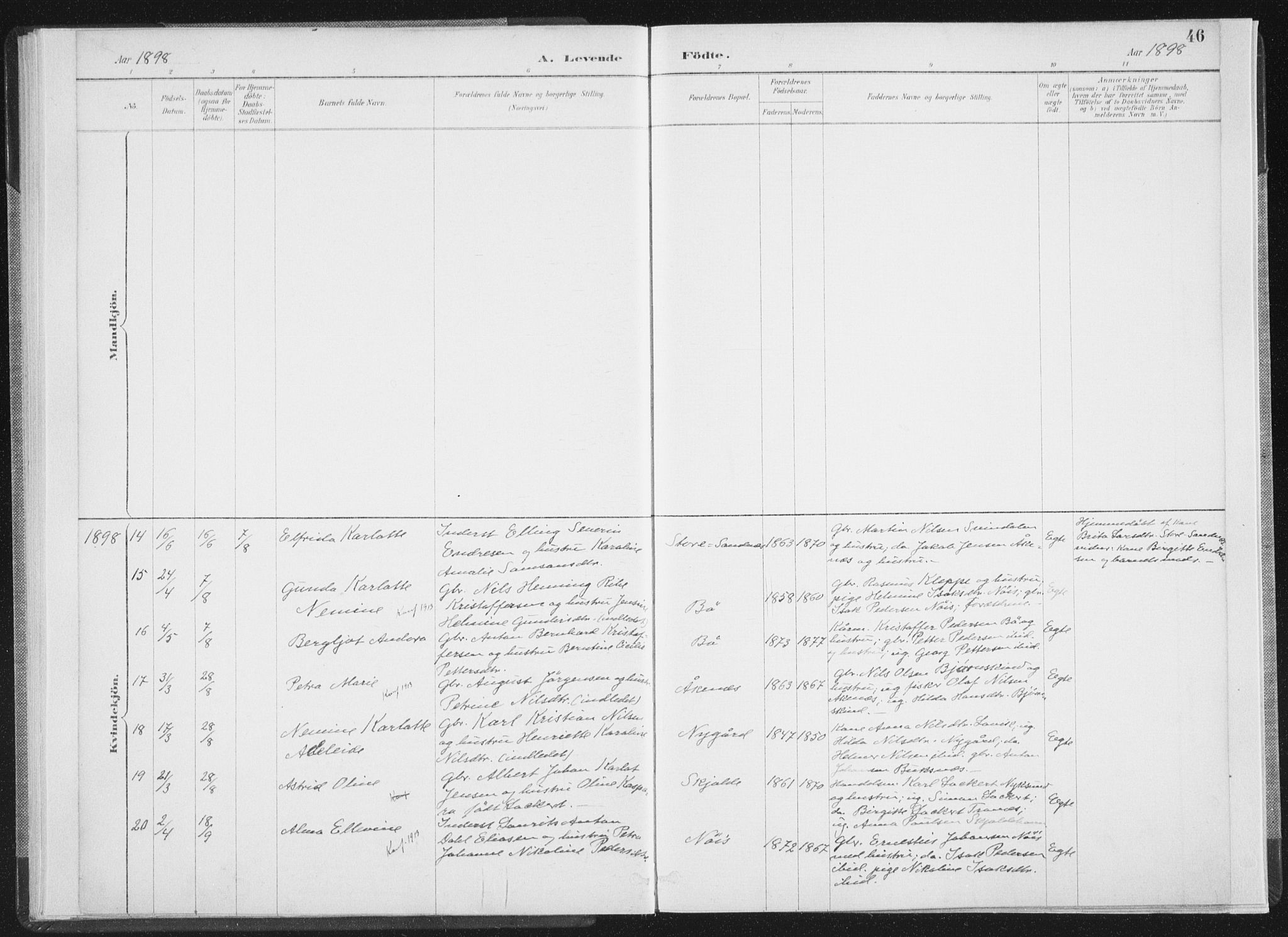 Ministerialprotokoller, klokkerbøker og fødselsregistre - Nordland, SAT/A-1459/898/L1422: Parish register (official) no. 898A02, 1887-1908, p. 46