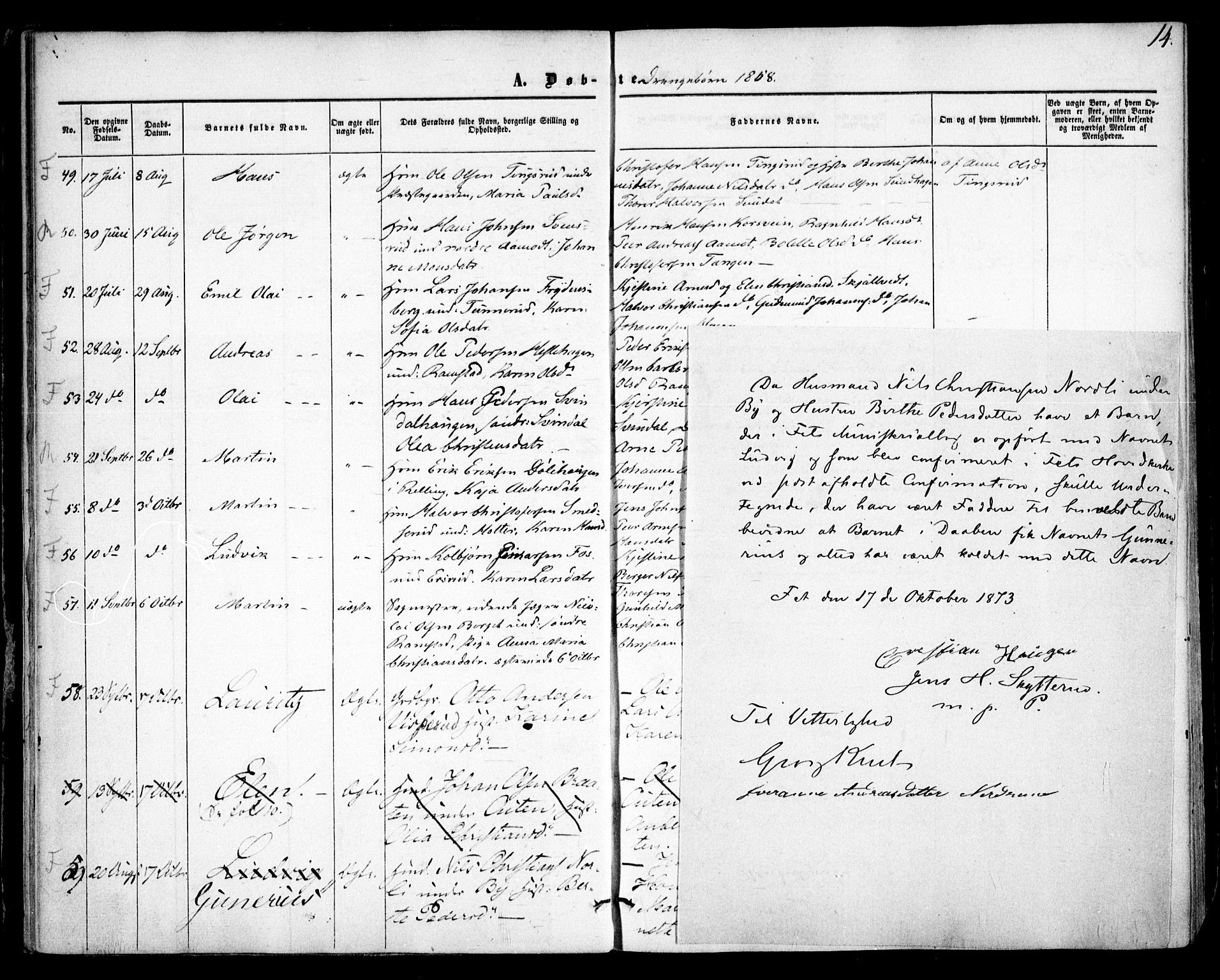 Fet prestekontor Kirkebøker, AV/SAO-A-10370a/F/Fa/L0011: Parish register (official) no. I 11, 1857-1866, p. 14