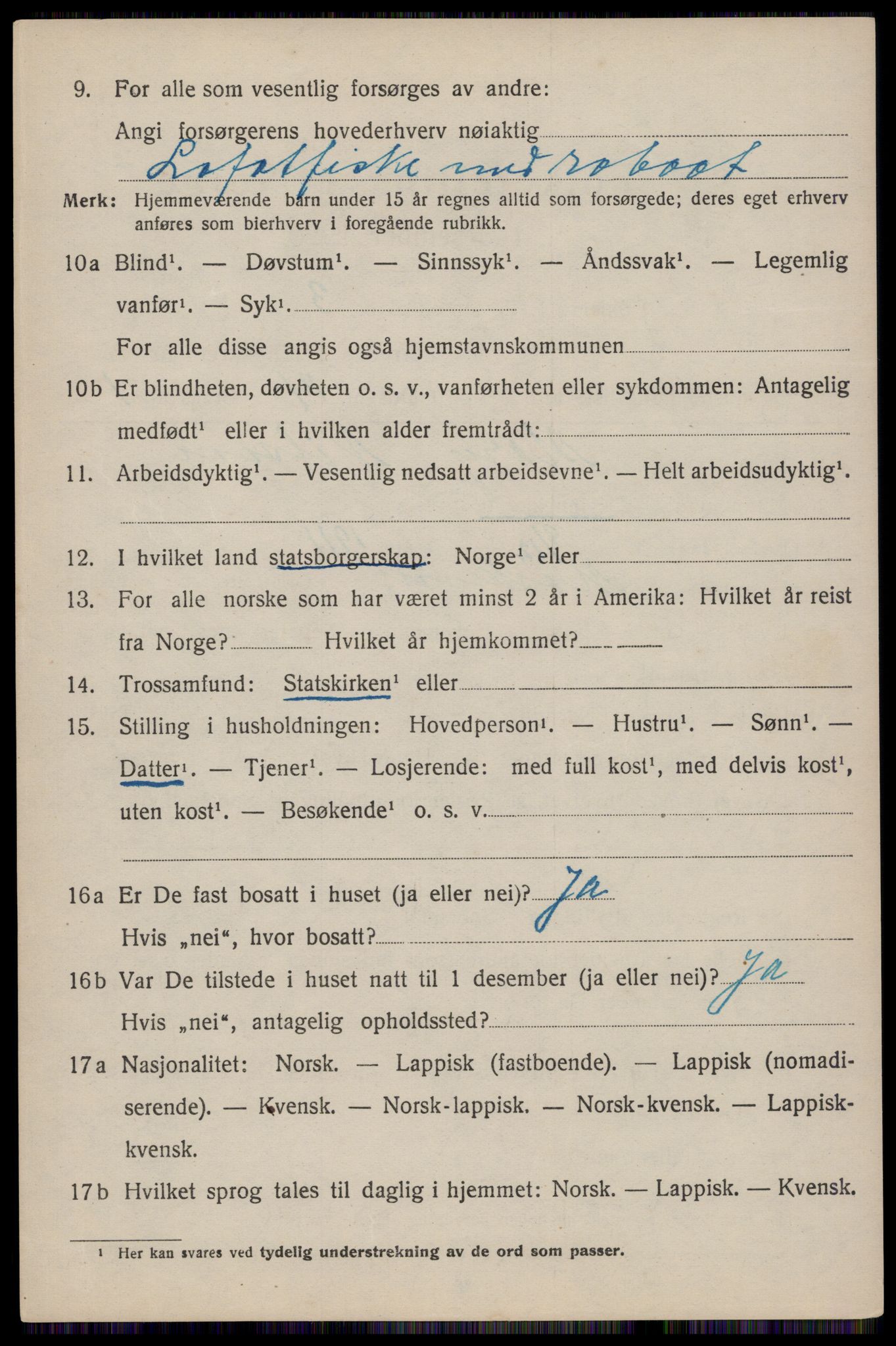 SAT, 1920 census for Moskenes, 1920, p. 1743