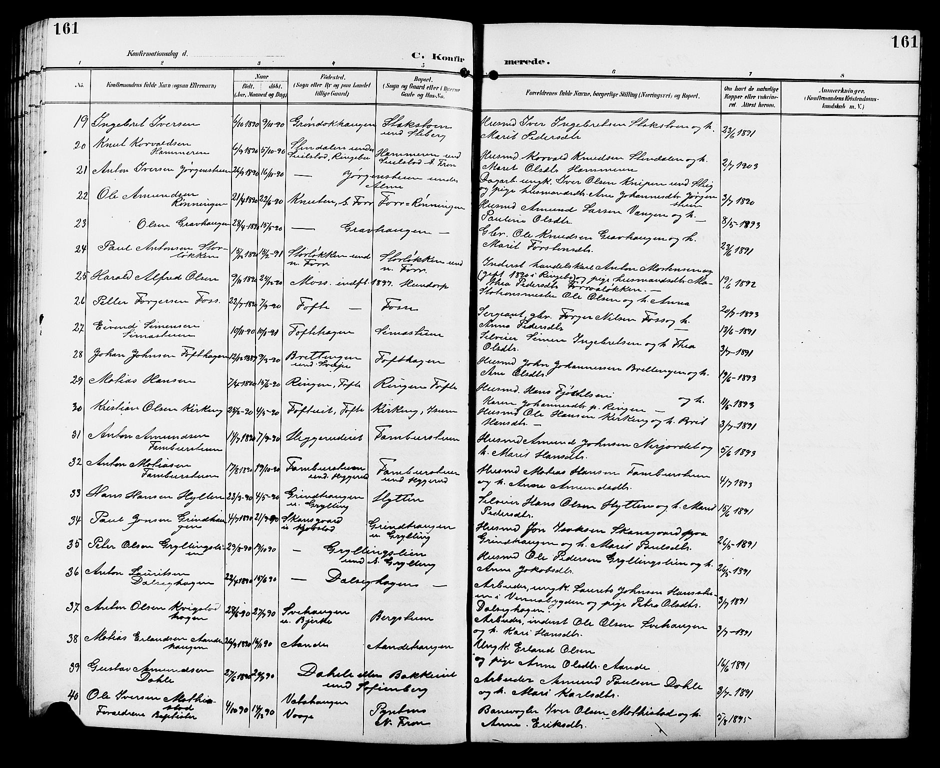 Sør-Fron prestekontor, SAH/PREST-010/H/Ha/Hab/L0004: Parish register (copy) no. 4, 1896-1911, p. 161