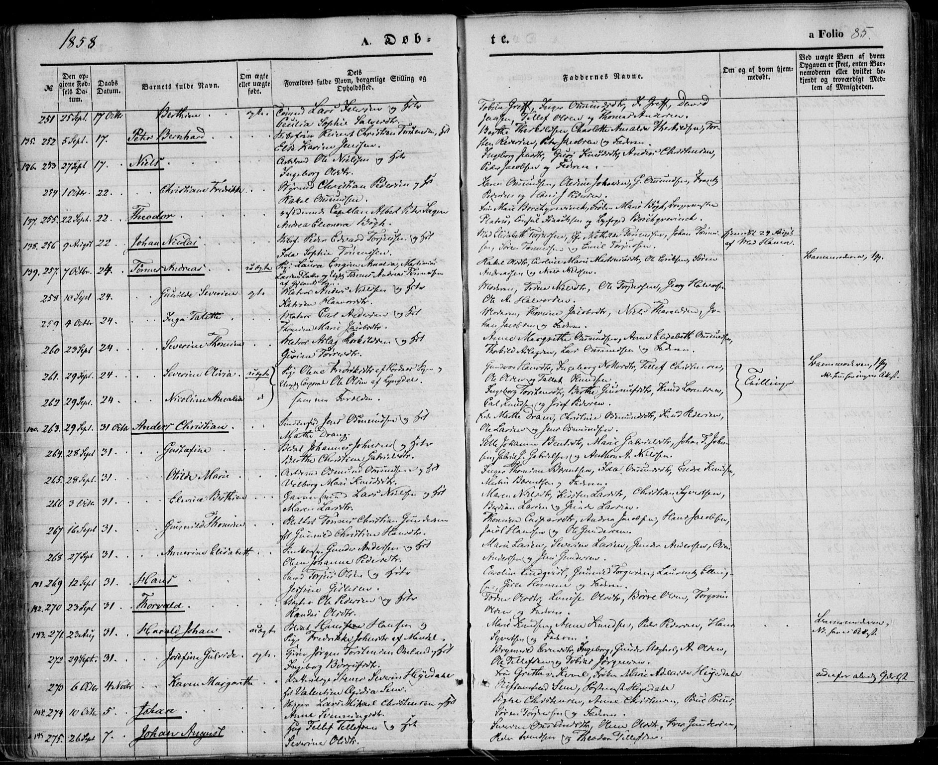 Kristiansand domprosti, SAK/1112-0006/F/Fa/L0014: Parish register (official) no. A 14, 1852-1867, p. 85