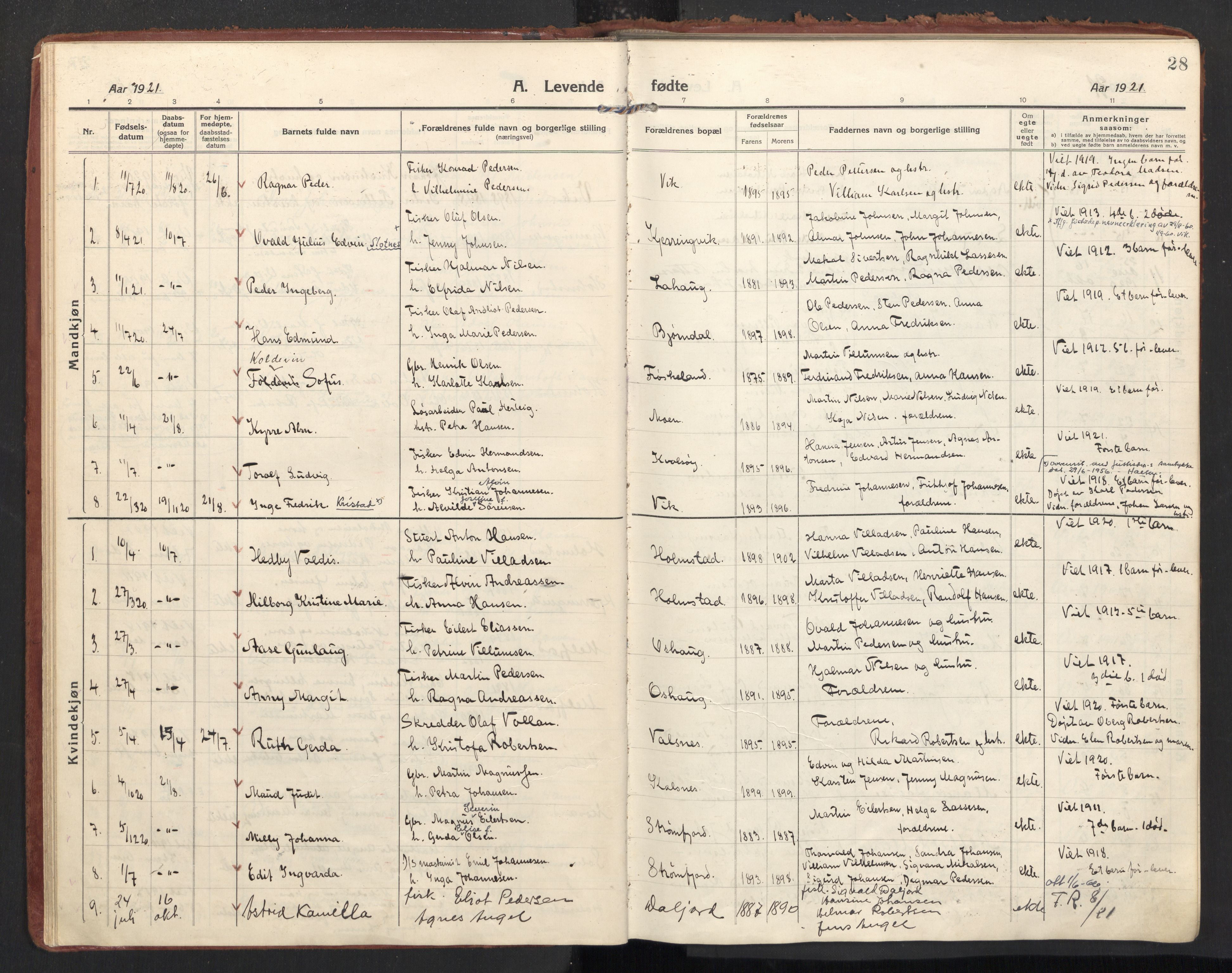 Ministerialprotokoller, klokkerbøker og fødselsregistre - Nordland, SAT/A-1459/890/L1288: Parish register (official) no. 890A03, 1915-1925, p. 28
