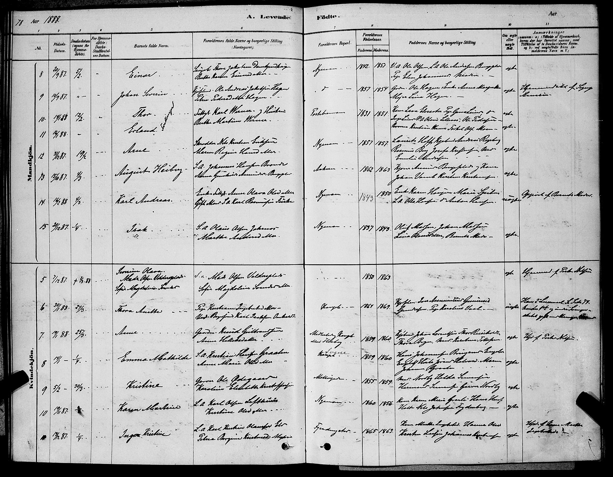 Kongsberg kirkebøker, SAKO/A-22/G/Ga/L0005: Parish register (copy) no. 5, 1878-1889, p. 78