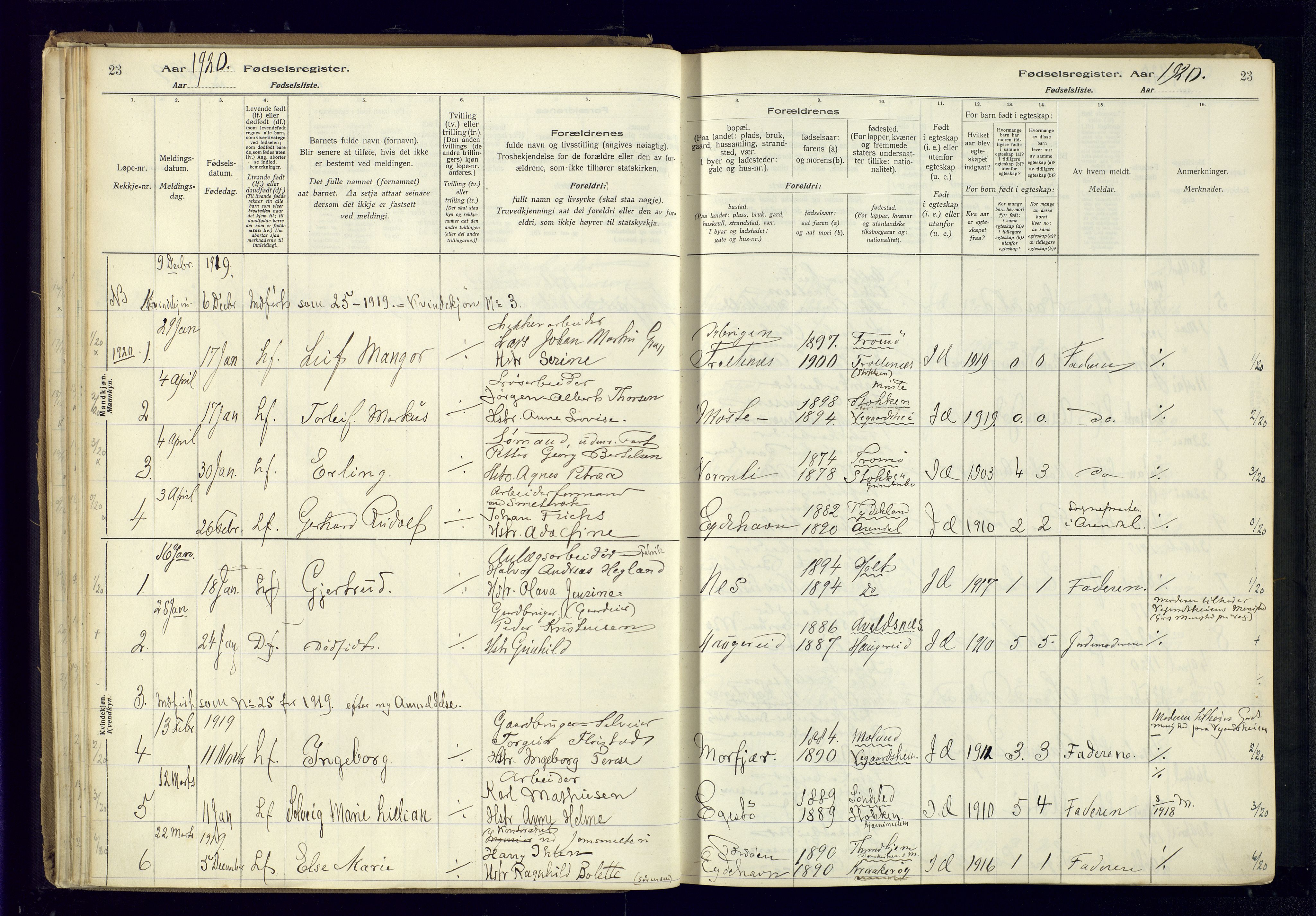Austre Moland sokneprestkontor, SAK/1111-0001/J/Ja/L0003: Birth register no. A-VI-27, 1916-1950, p. 23