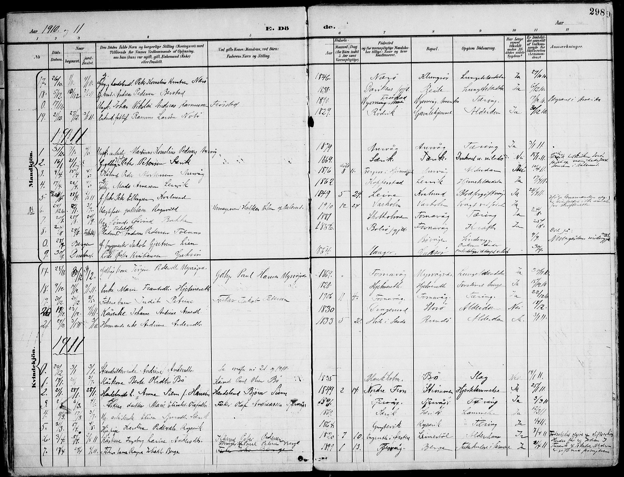 Ministerialprotokoller, klokkerbøker og fødselsregistre - Møre og Romsdal, SAT/A-1454/507/L0075: Parish register (official) no. 507A10, 1901-1920, p. 298