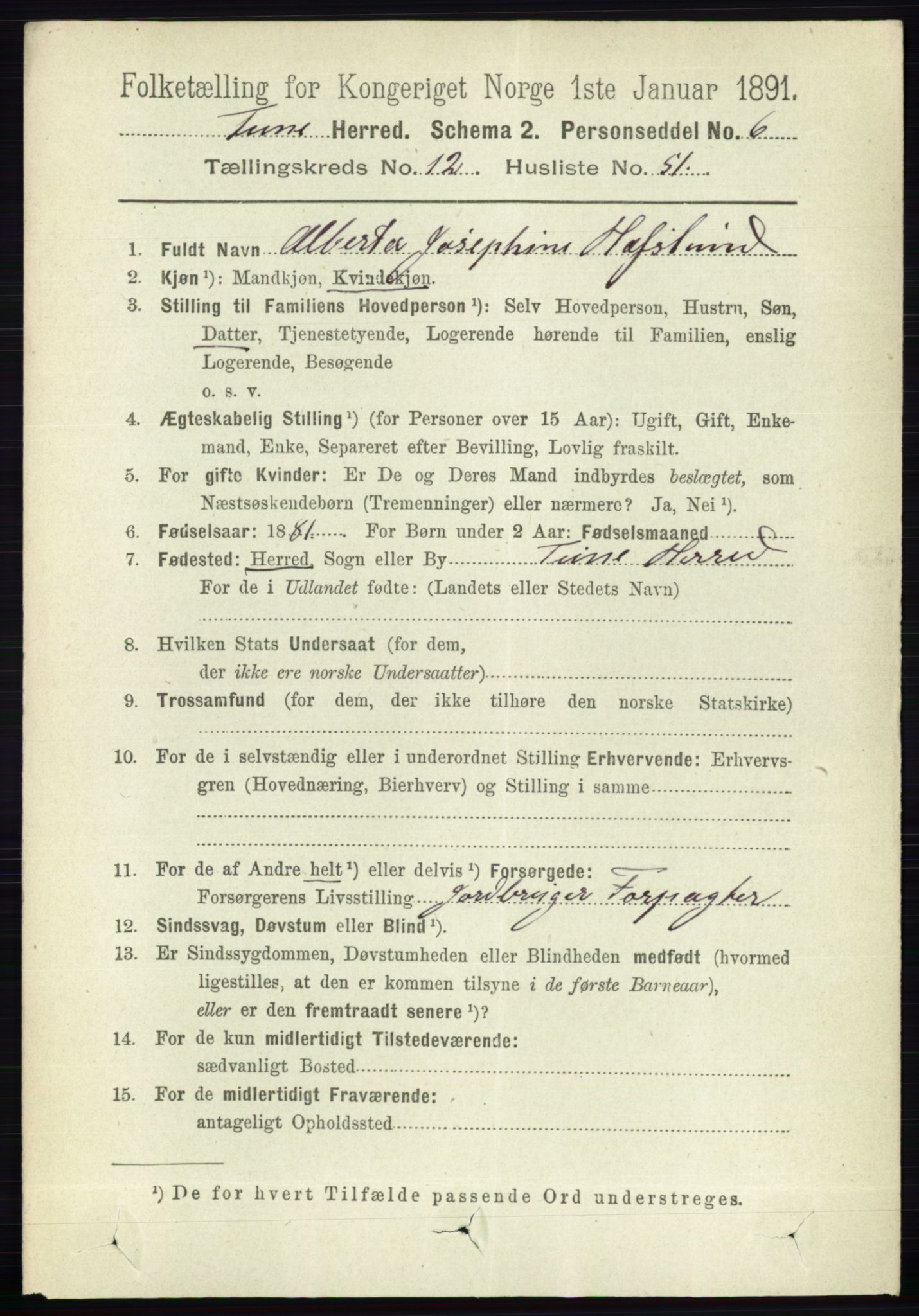 RA, 1891 census for 0130 Tune, 1891, p. 7534