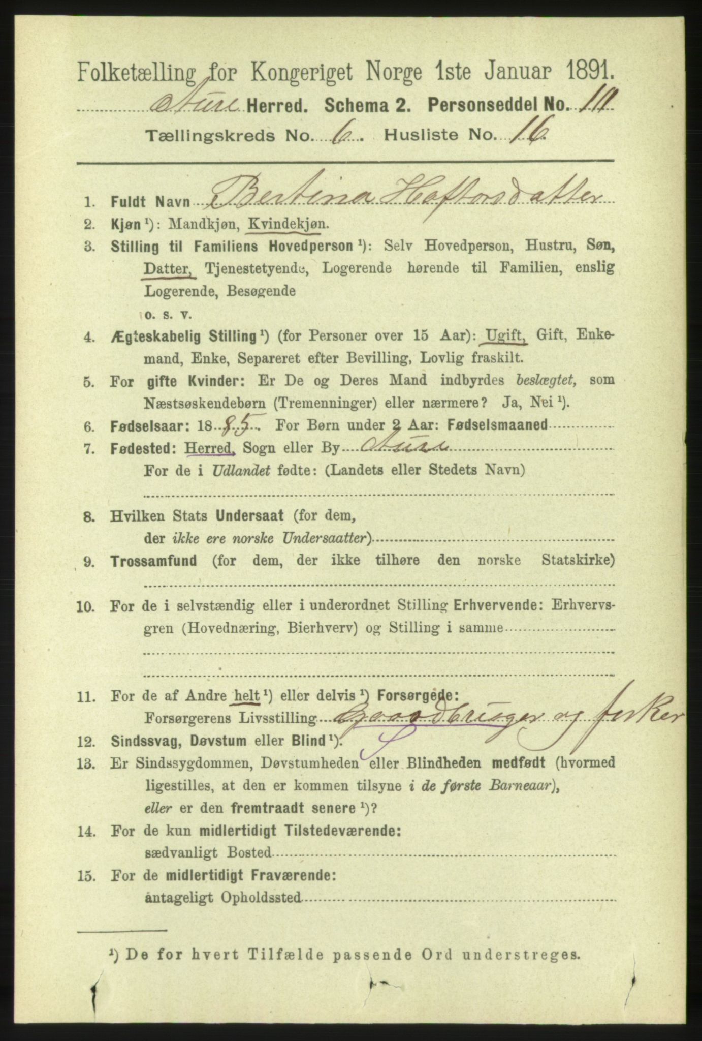 RA, 1891 census for 1569 Aure, 1891, p. 3465