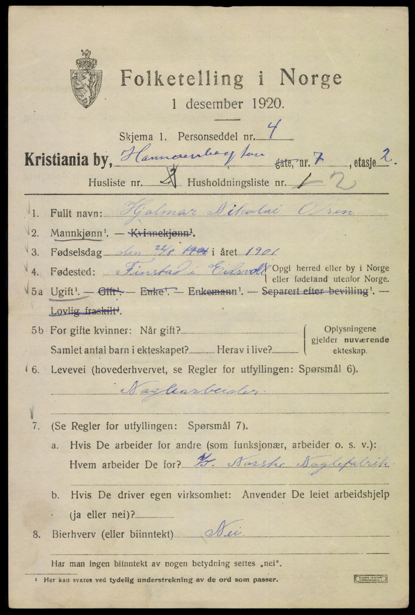 SAO, 1920 census for Kristiania, 1920, p. 269011