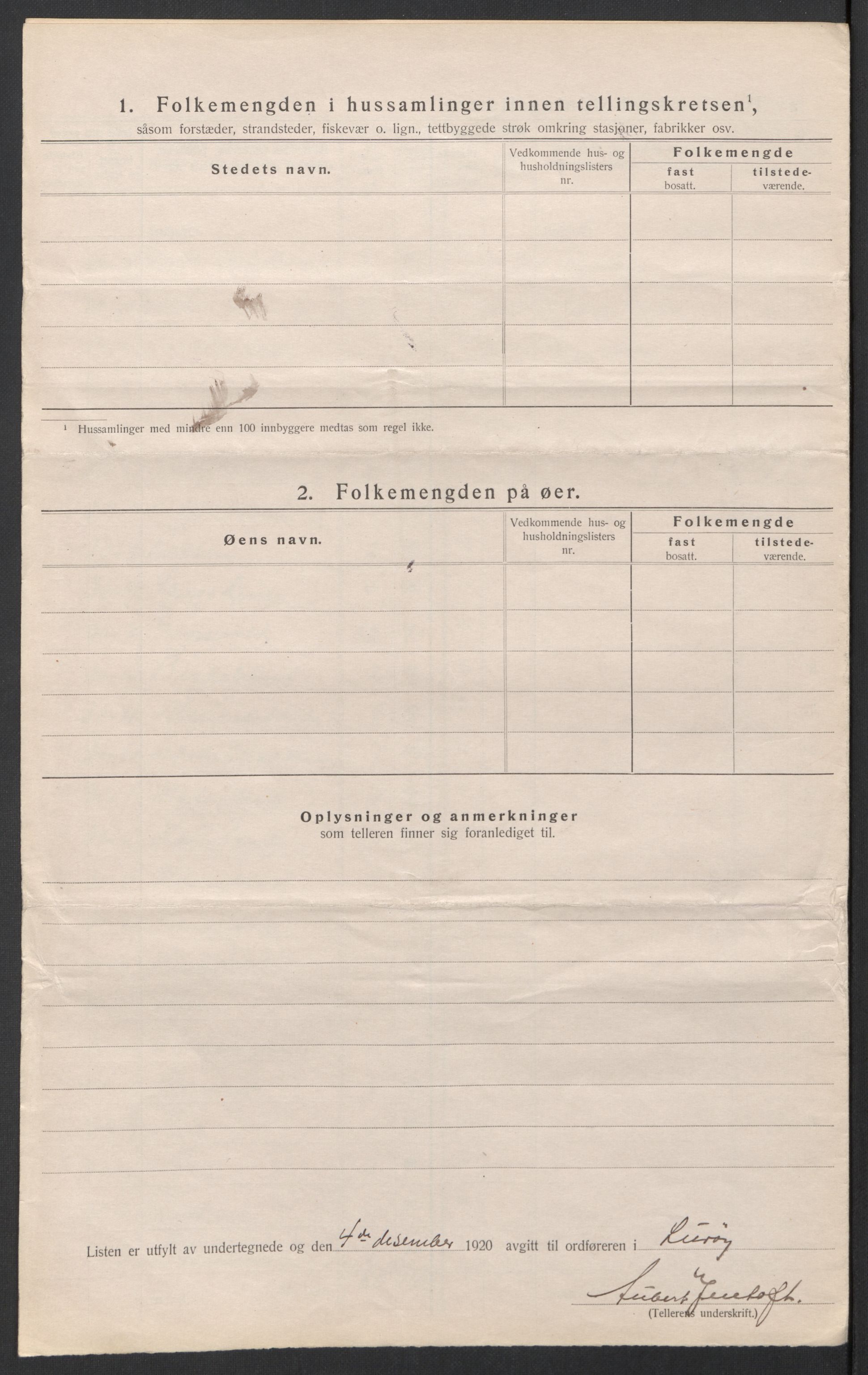 SAT, 1920 census for Lurøy, 1920, p. 36