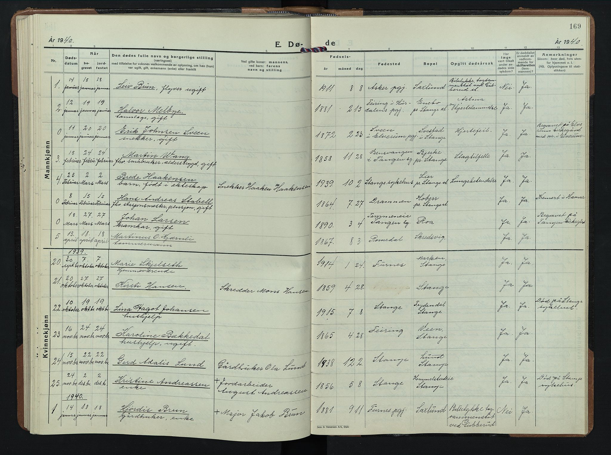 Stange prestekontor, AV/SAH-PREST-002/L/L0020: Parish register (copy) no. 20, 1936-1947, p. 169