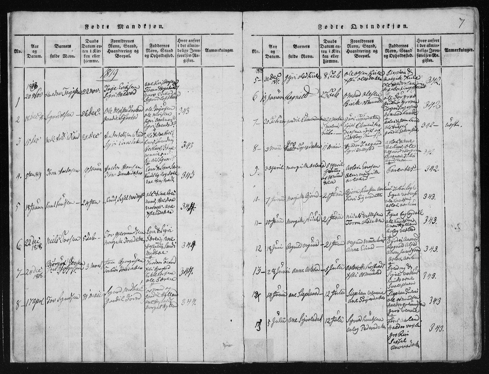 Vinje kirkebøker, SAKO/A-312/F/Fa/L0003: Parish register (official) no. I 3, 1814-1843, p. 7