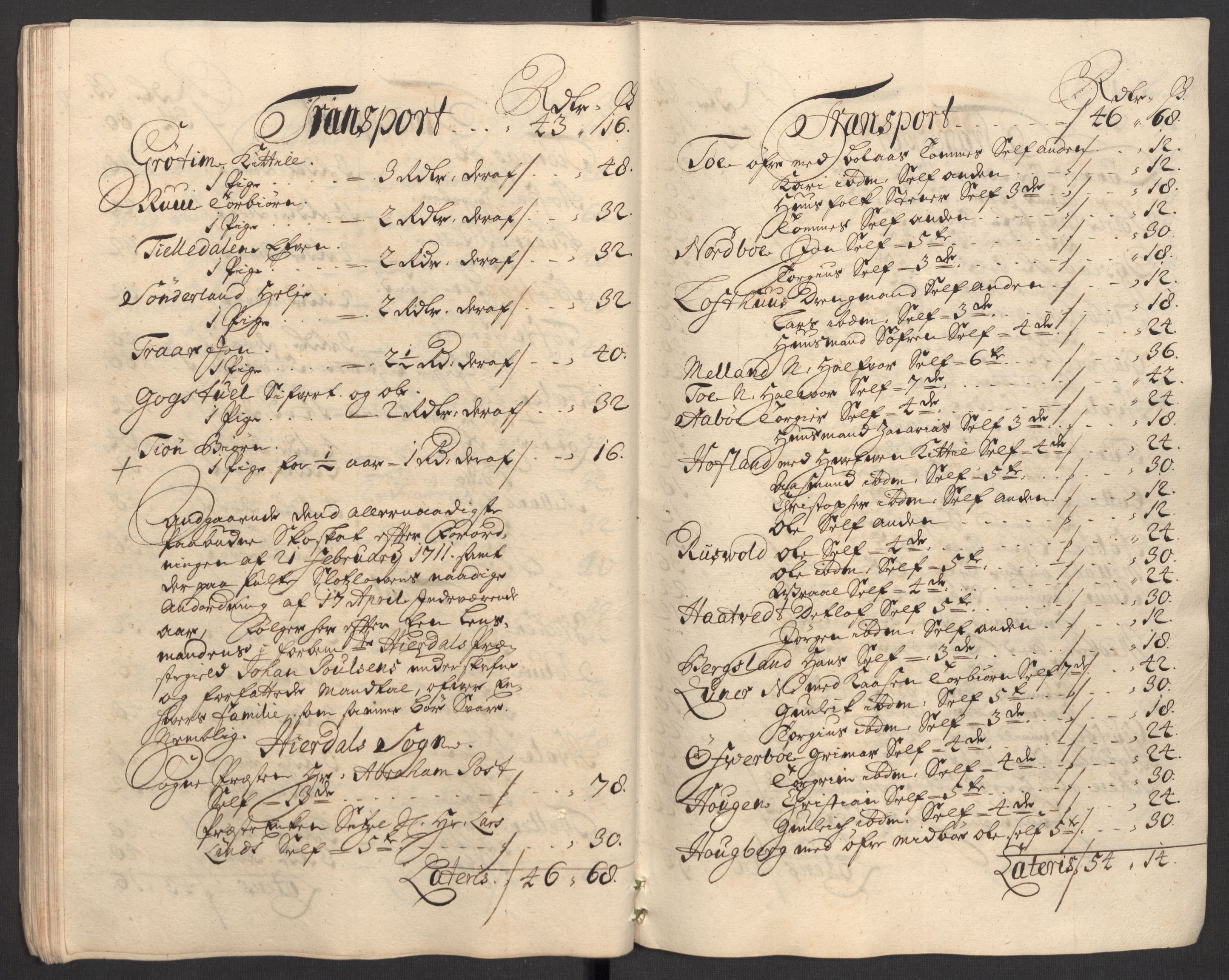 Rentekammeret inntil 1814, Reviderte regnskaper, Fogderegnskap, AV/RA-EA-4092/R36/L2121: Fogderegnskap Øvre og Nedre Telemark og Bamble, 1711, p. 45
