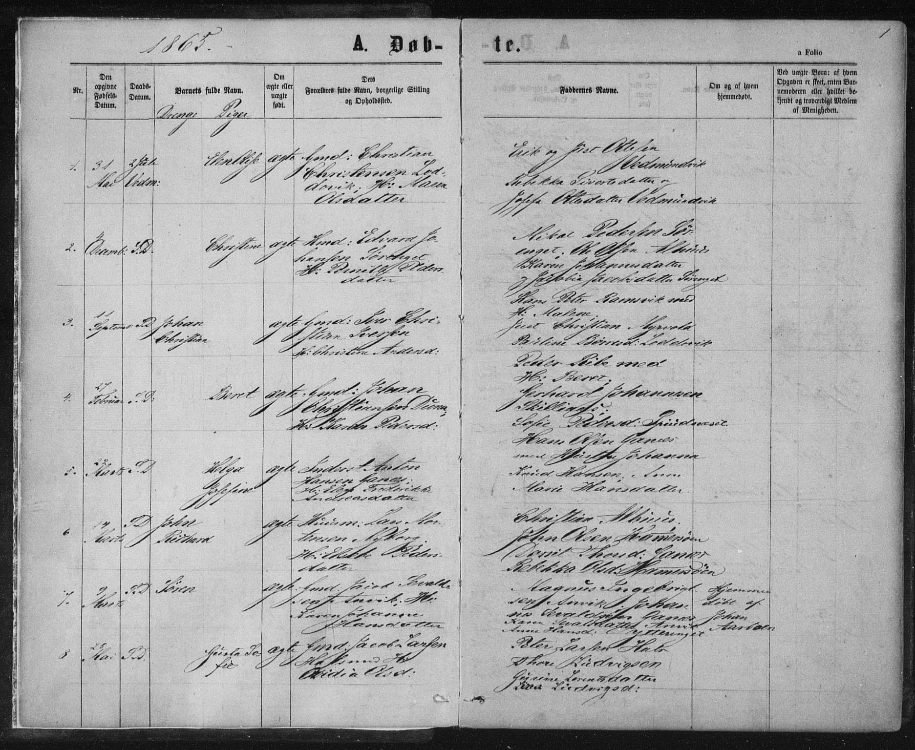 Ministerialprotokoller, klokkerbøker og fødselsregistre - Nord-Trøndelag, SAT/A-1458/768/L0570: Parish register (official) no. 768A05, 1865-1874, p. 1
