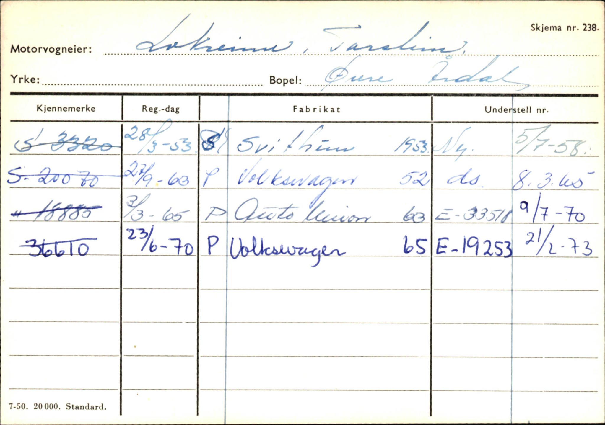 Statens vegvesen, Sogn og Fjordane vegkontor, AV/SAB-A-5301/4/F/L0145: Registerkort Vågsøy S-Å. Årdal I-P, 1945-1975, p. 1473